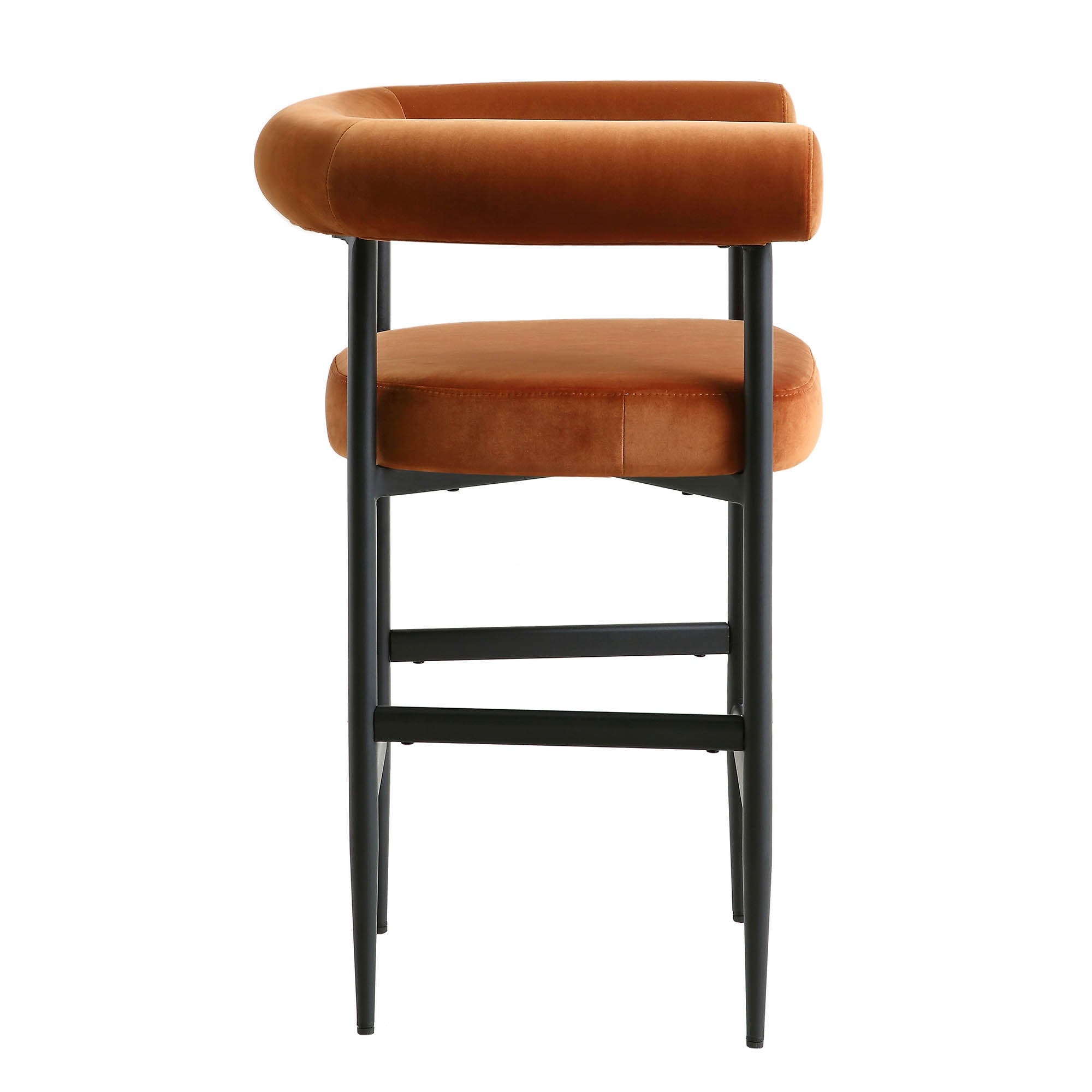 Fulbourn Rust Velvet Counter Stool with Black Legs