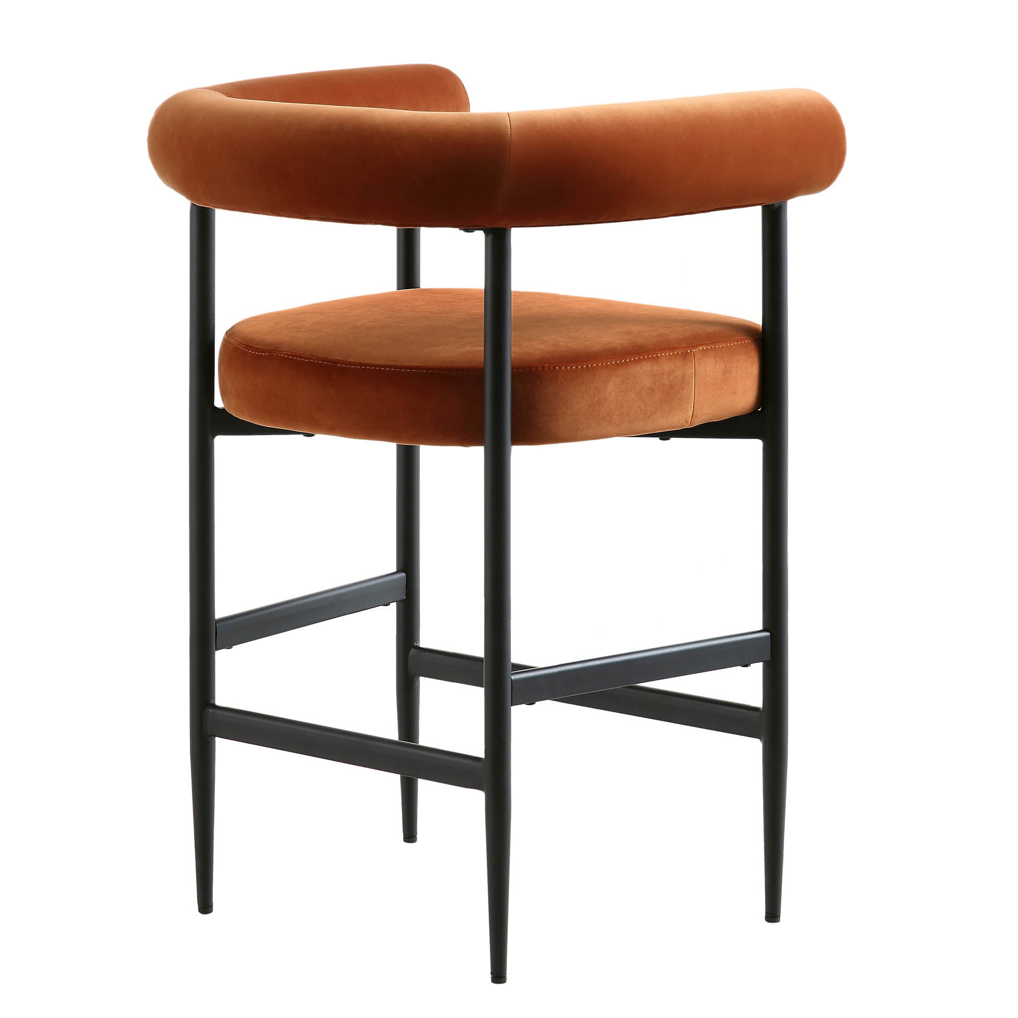 Fulbourn Rust Velvet Counter Stool with Black Legs