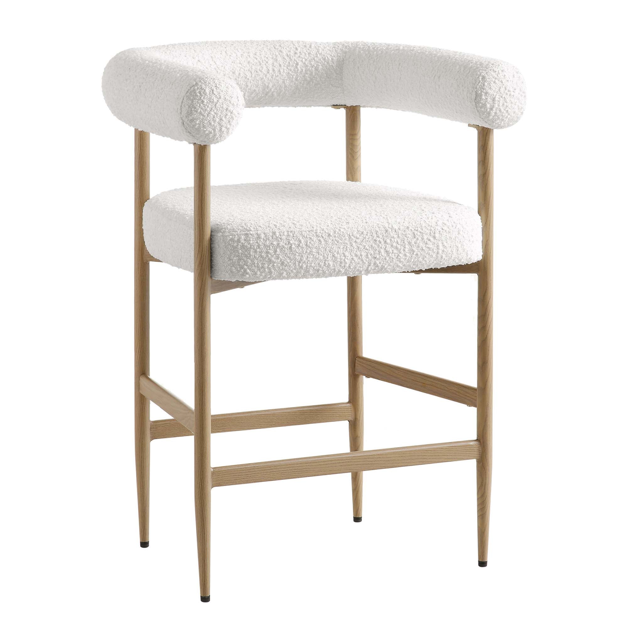 Fulbourn White Boucle Counter Stool with Natural Wood Effect Legs