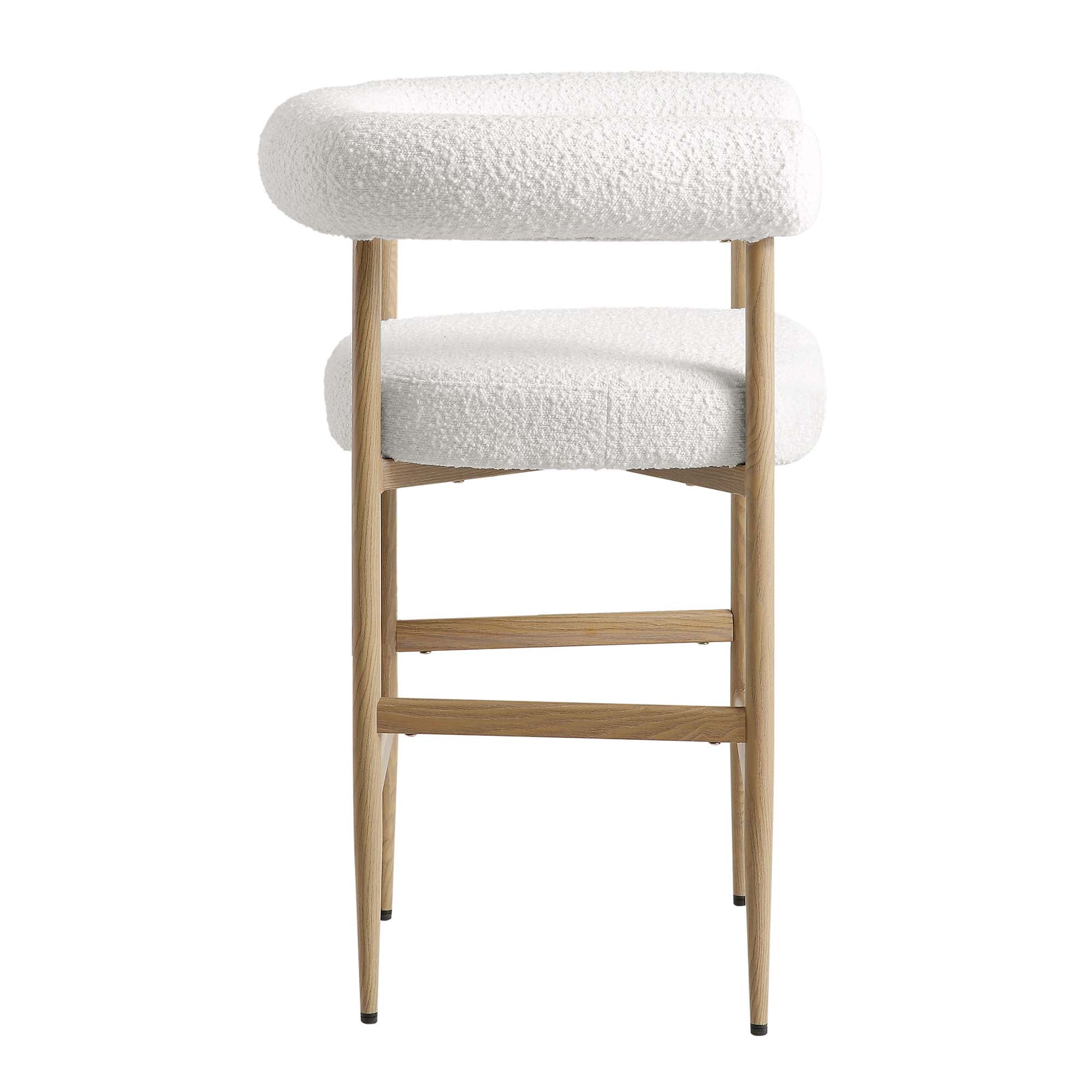 Fulbourn White Boucle Counter Stool with Natural Wood Effect Legs