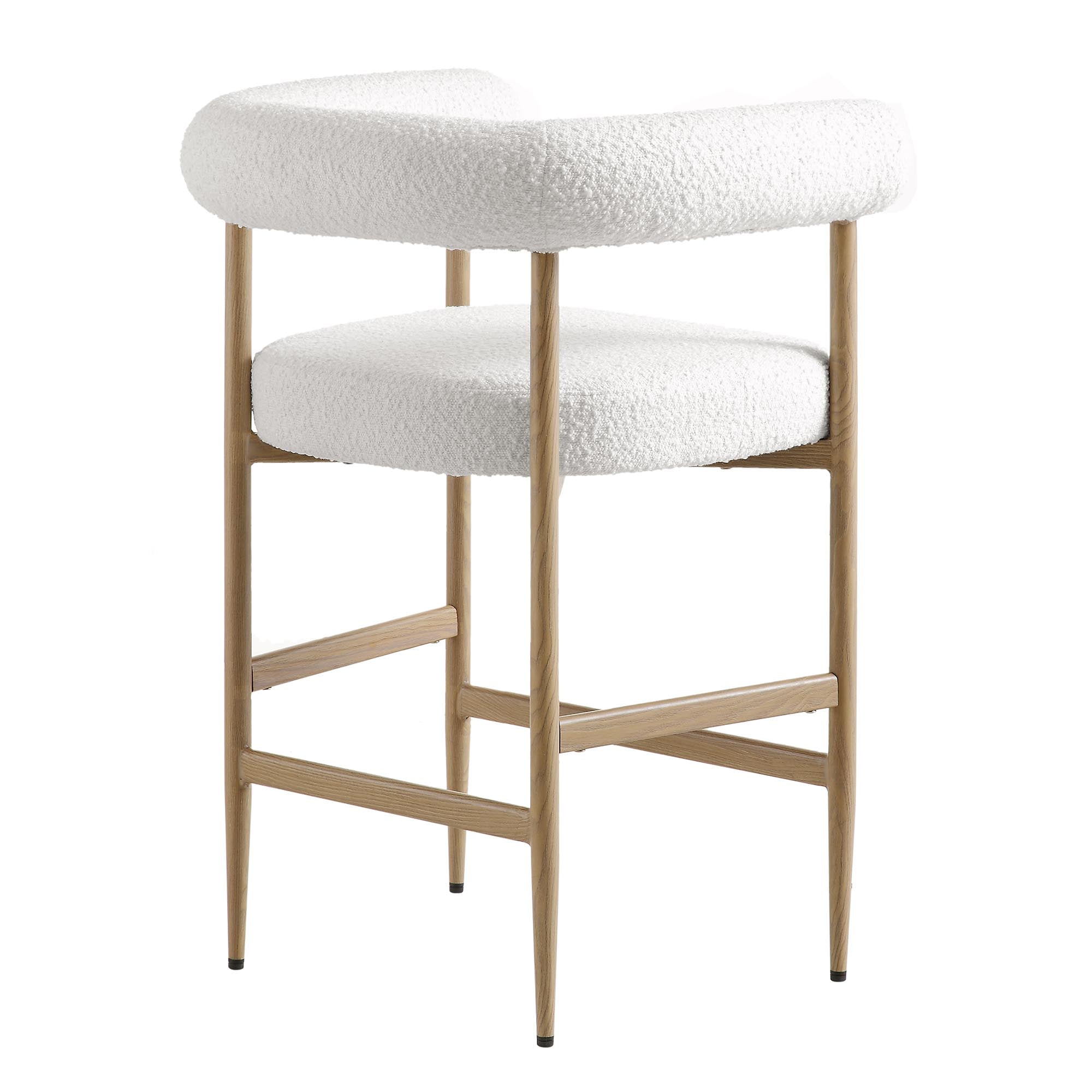 Fulbourn White Boucle Counter Stool with Natural Wood Effect Legs