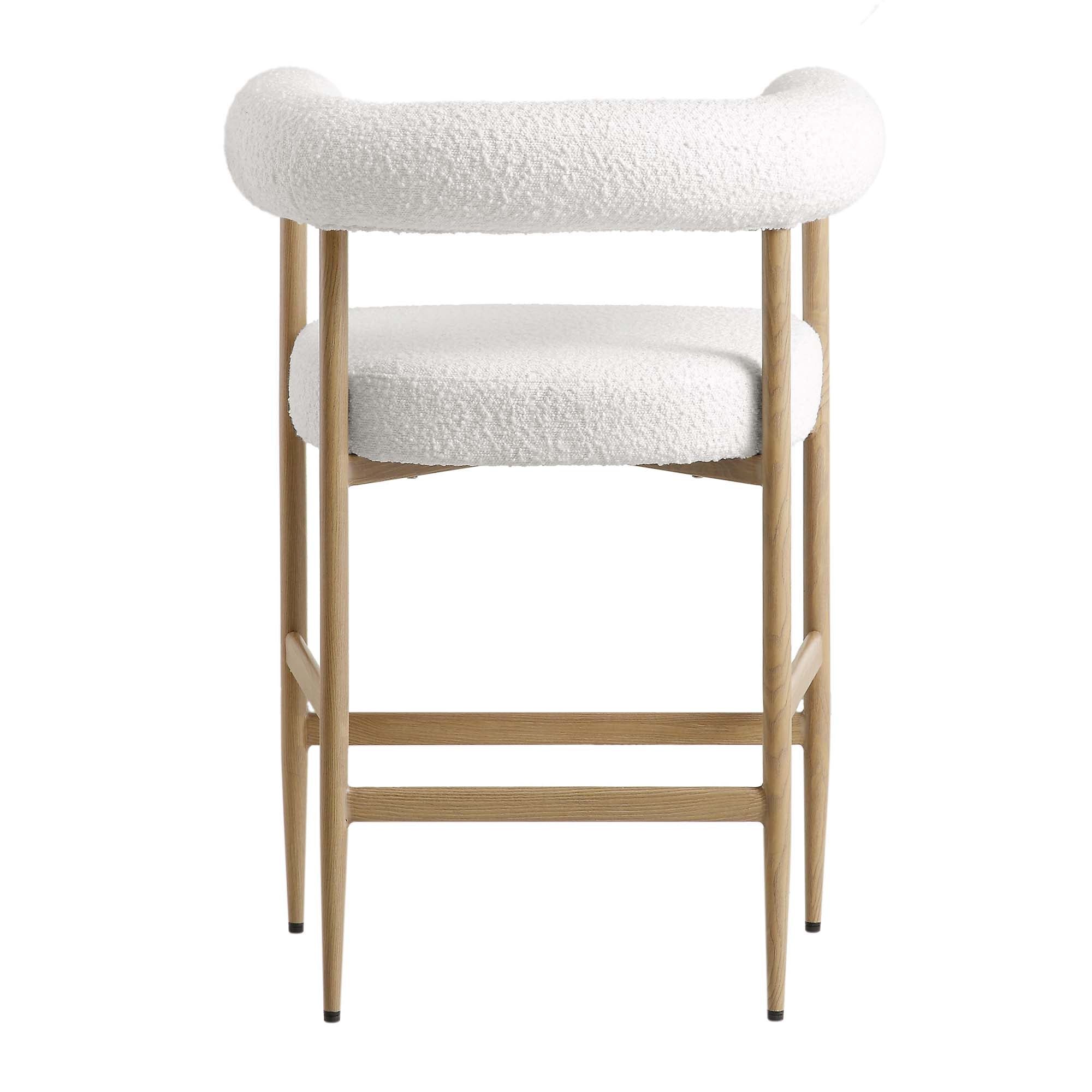 Fulbourn White Boucle Counter Stool with Natural Wood Effect Legs