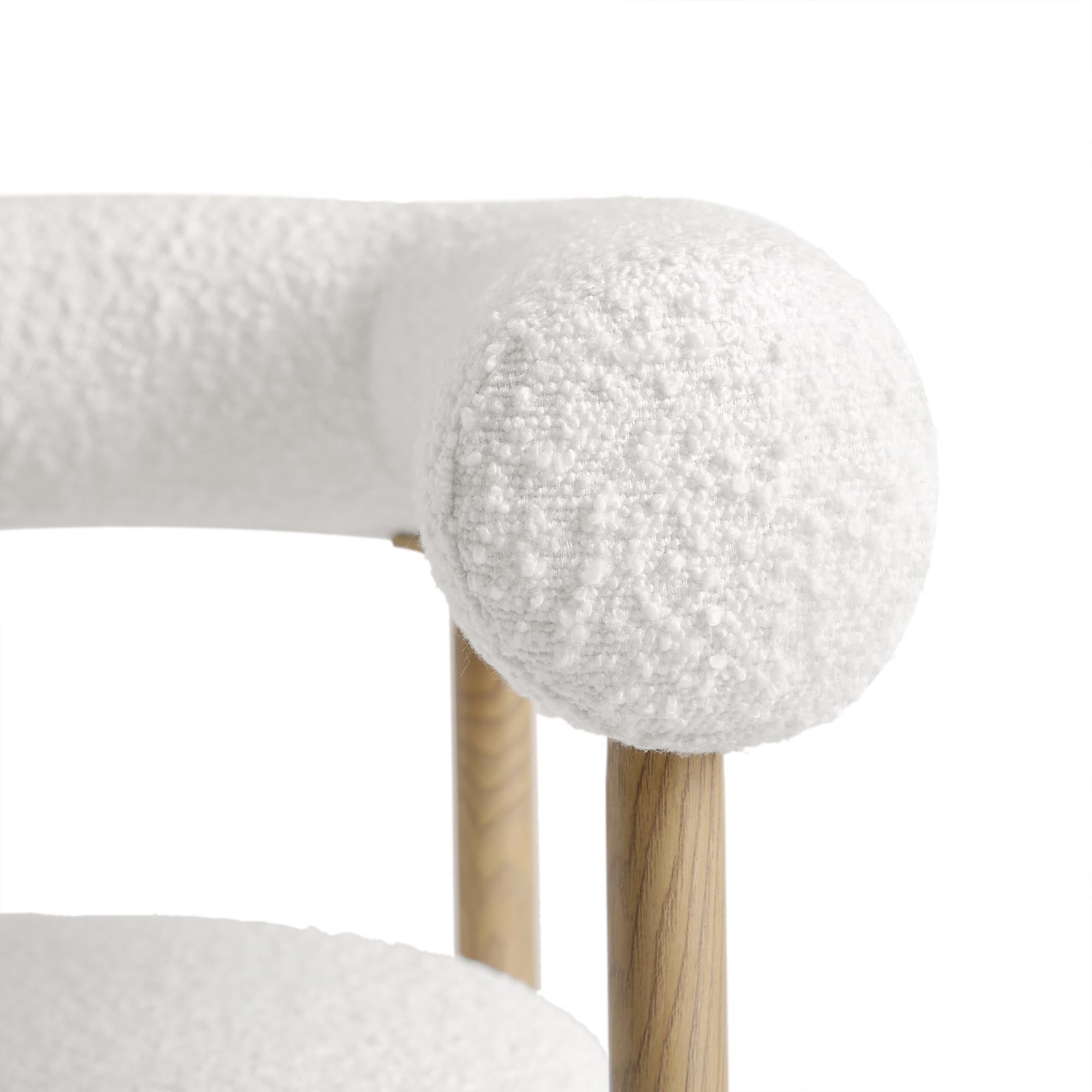 Fulbourn White Boucle Counter Stool with Natural Wood Effect Legs