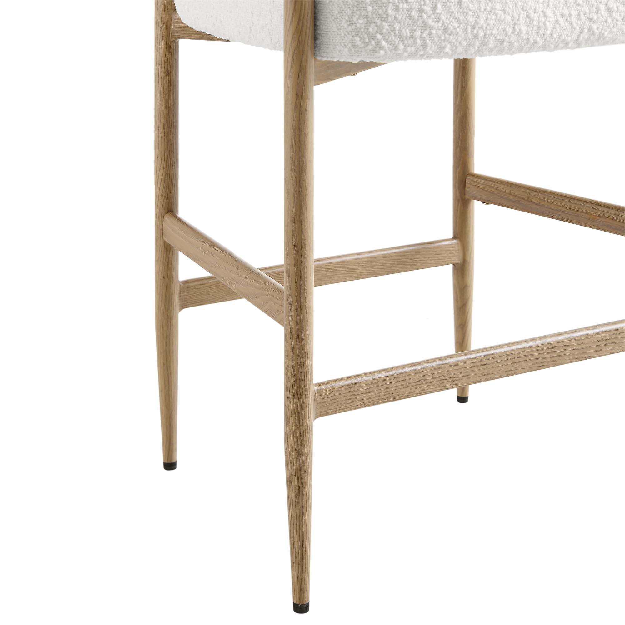 Fulbourn White Boucle Counter Stool with Natural Wood Effect Legs