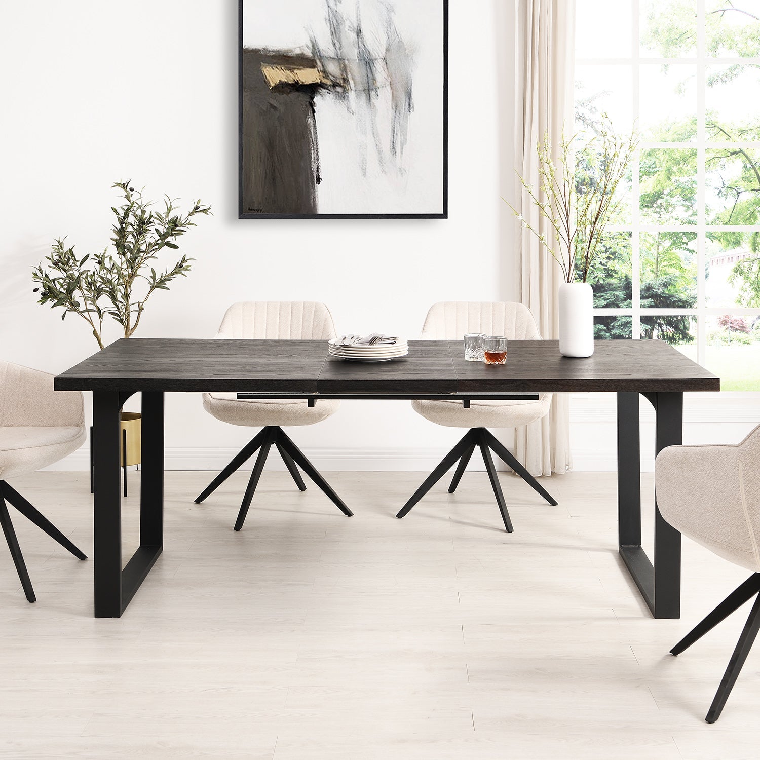 BERN 6-8 Seater Dark Oak Extending Dining Table with Metal Legs