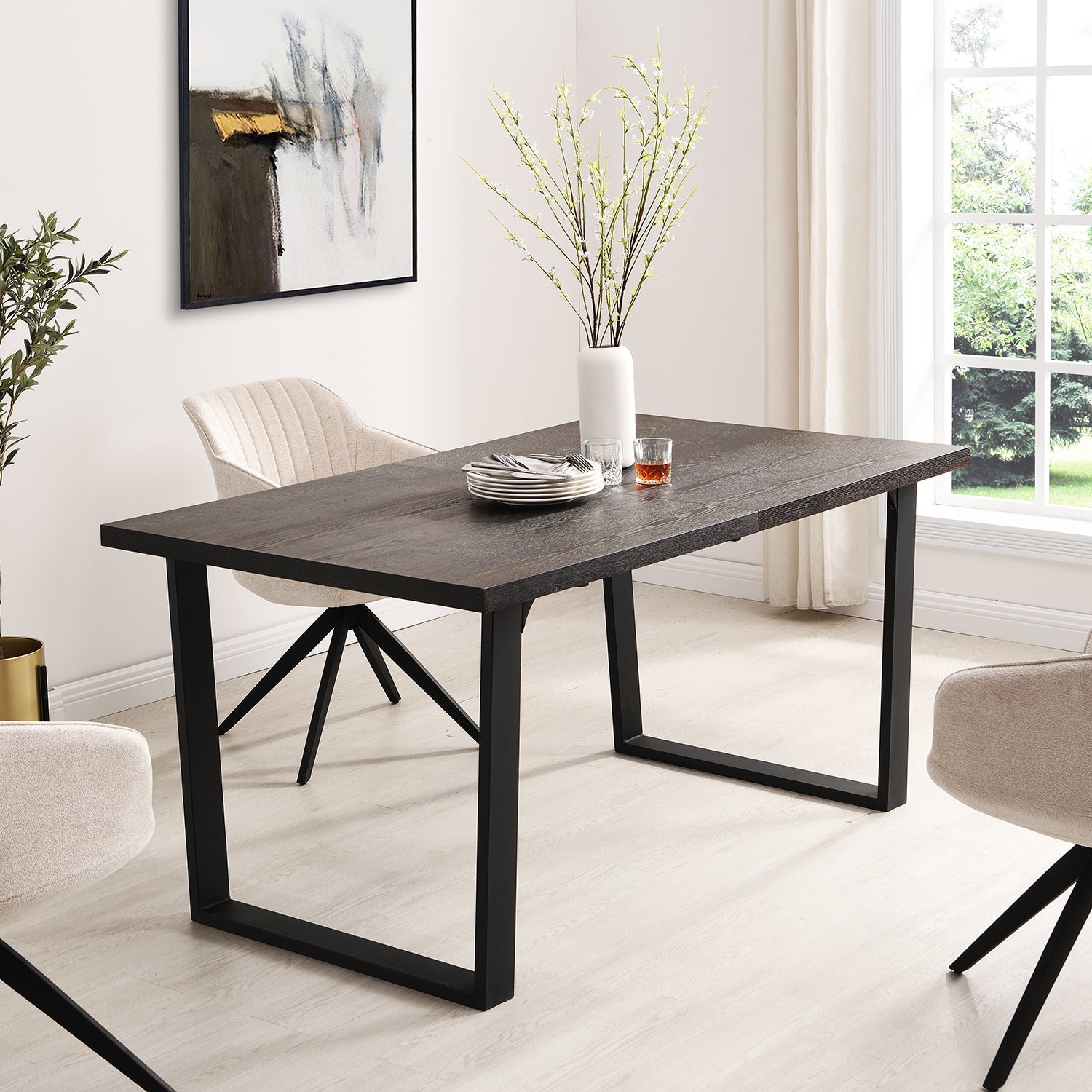 BERN 6-8 Seater Dark Oak Extending Dining Table with Metal Legs