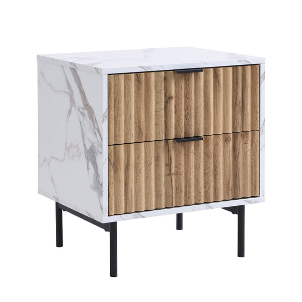 Aspen Oak and Marble Effect 2-Drawer Nightstand