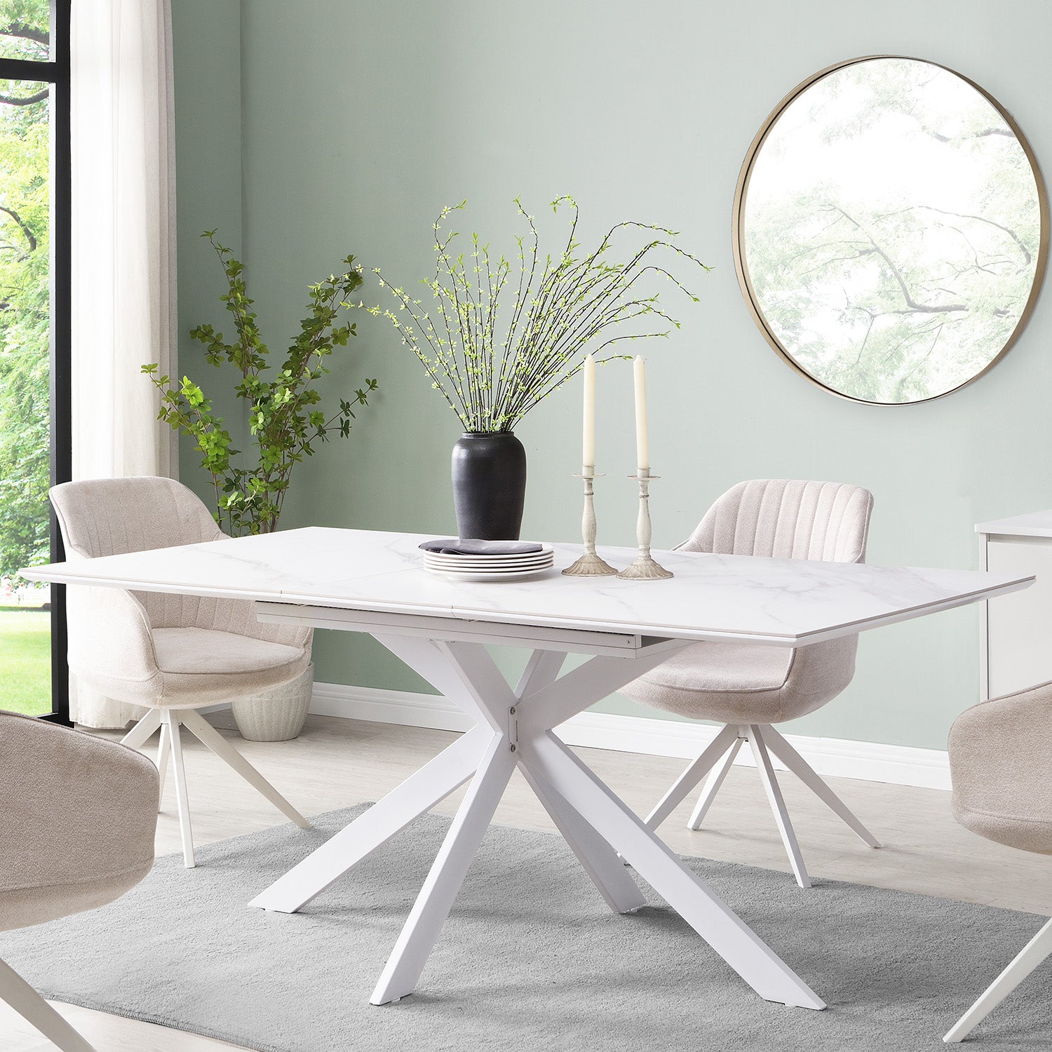 Varden White Ceramic Extending Dining Table