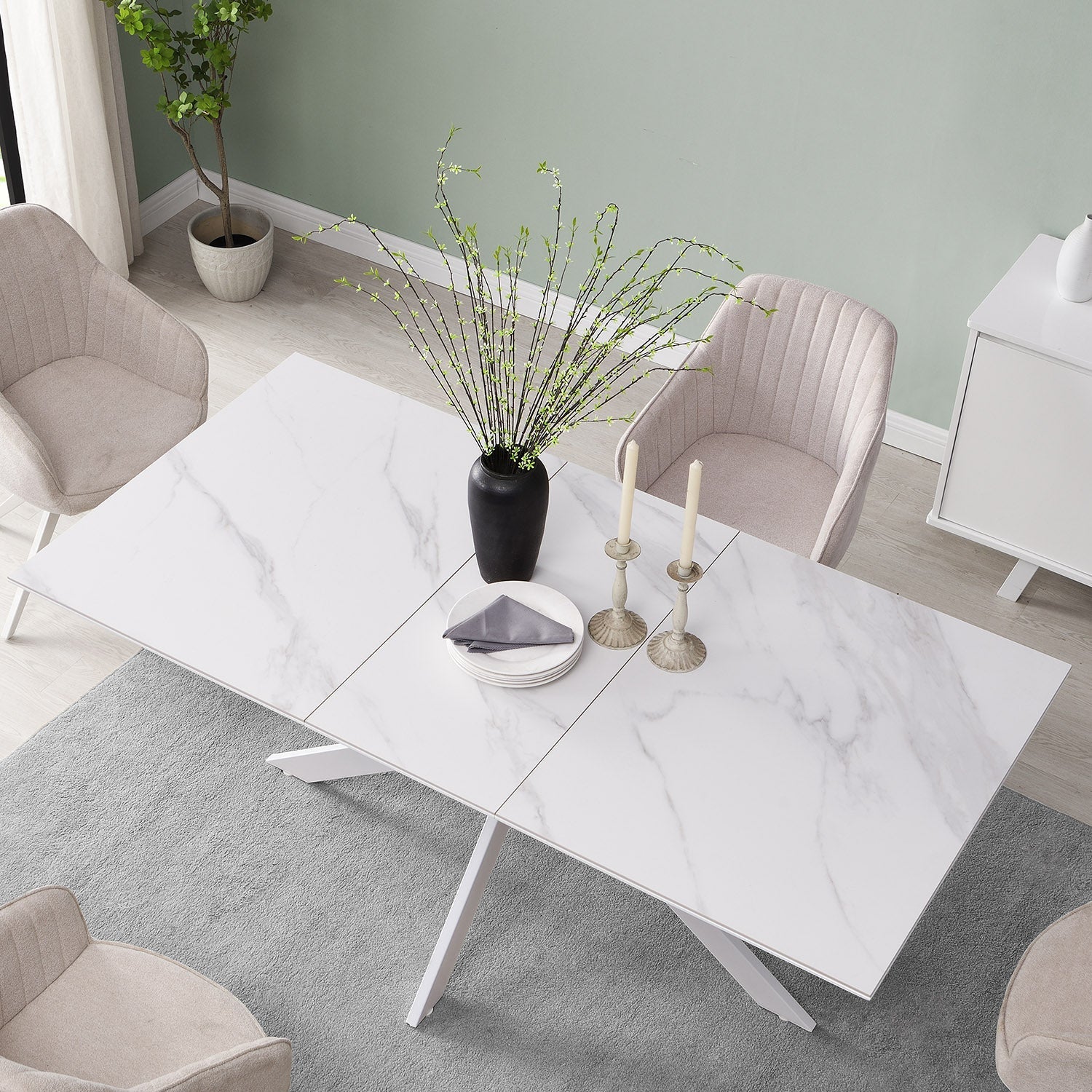 Varden White Ceramic Extending Dining Table