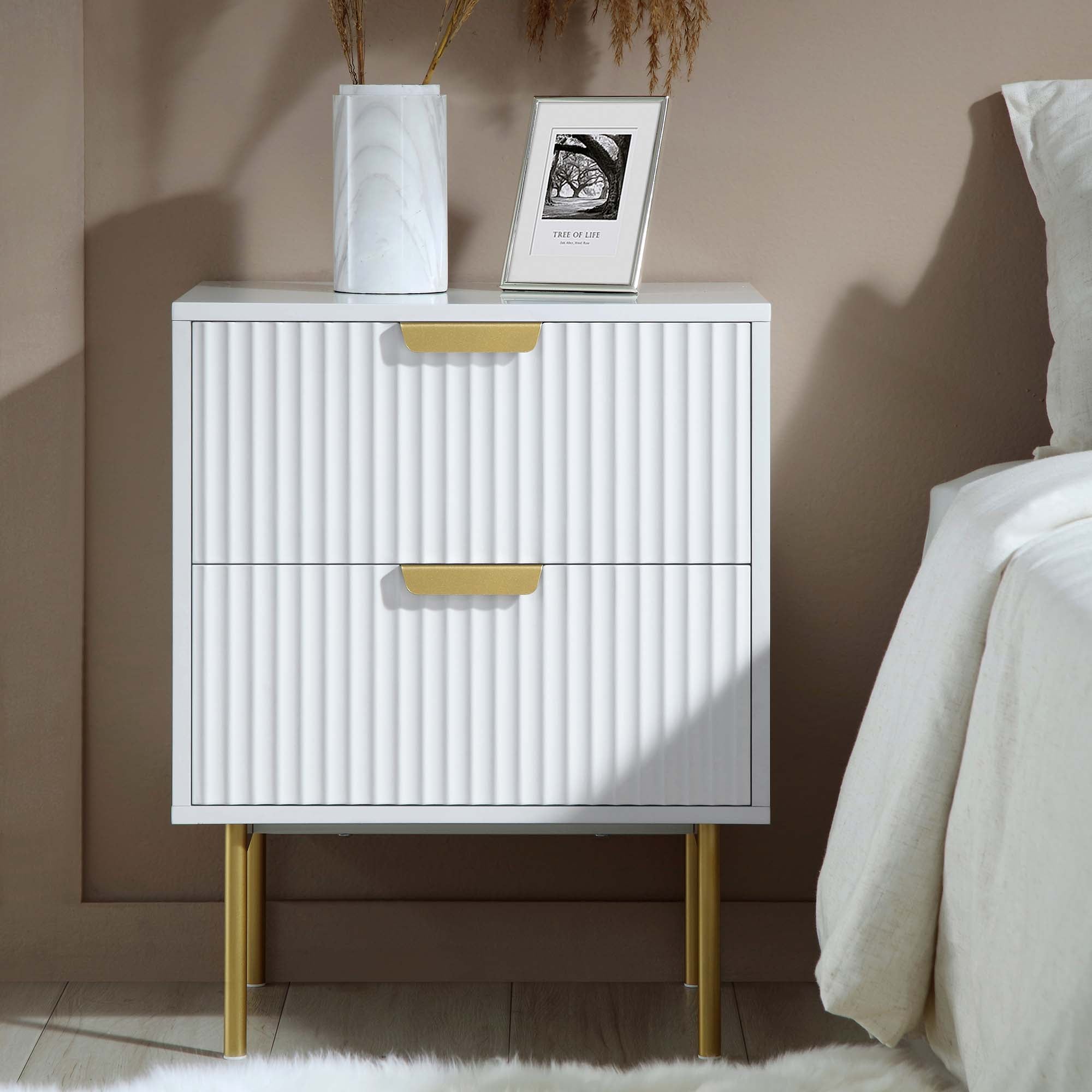 Richmond Ridged 2 Drawer Nightstand, Matte White