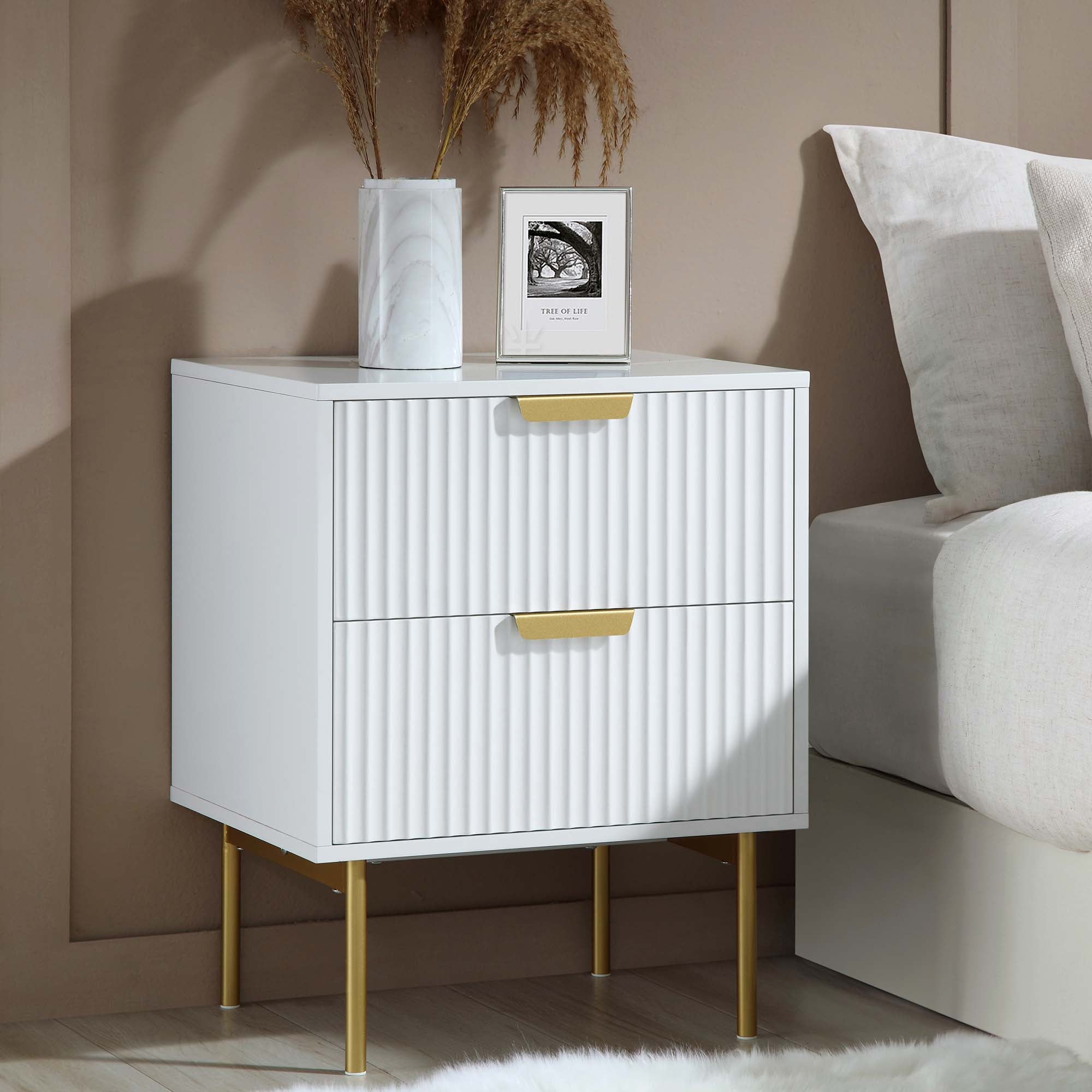 Richmond Ridged 2 Drawer Nightstand, Matte White