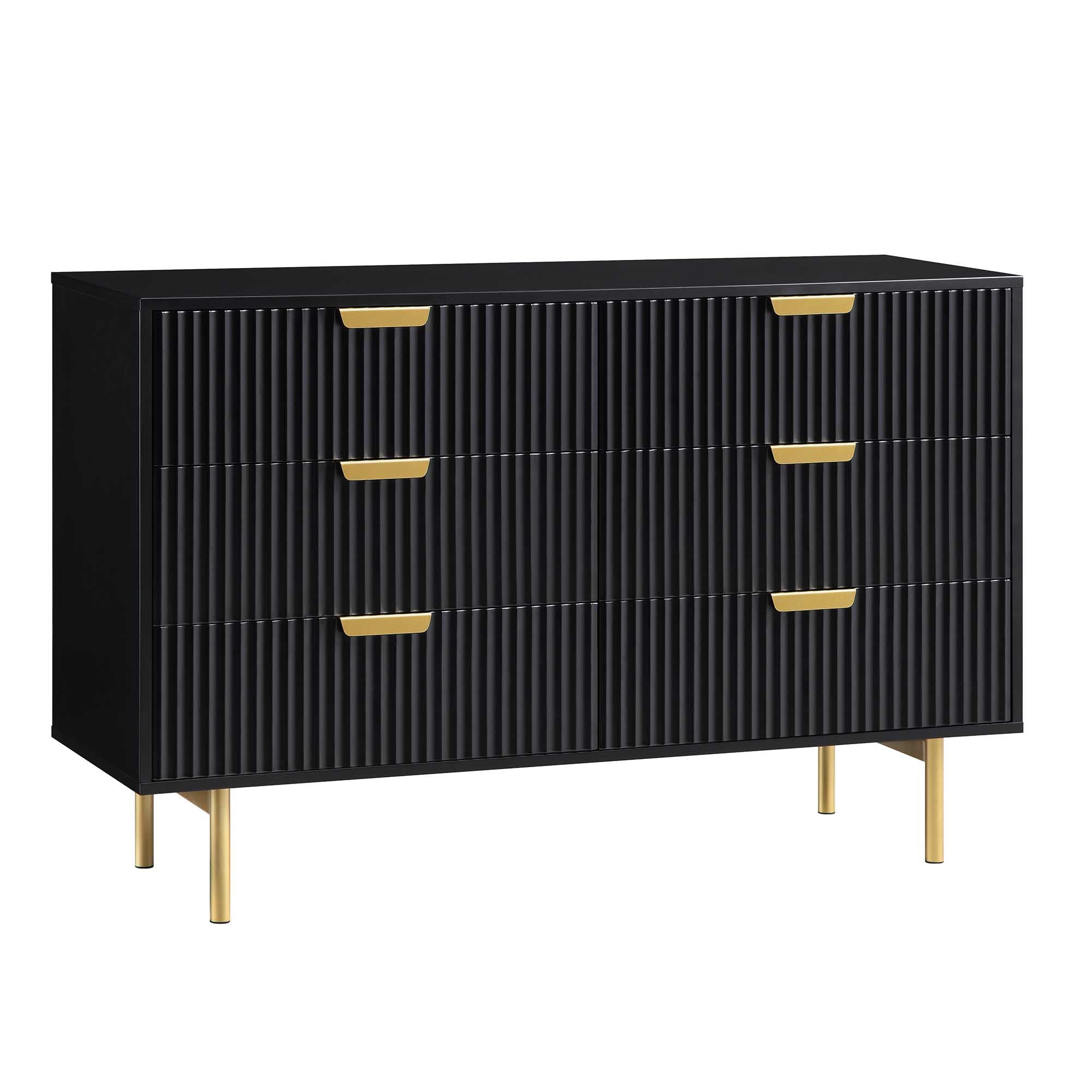 Richmond Ridged Wide 6 Drawer Dresser, Matte Black