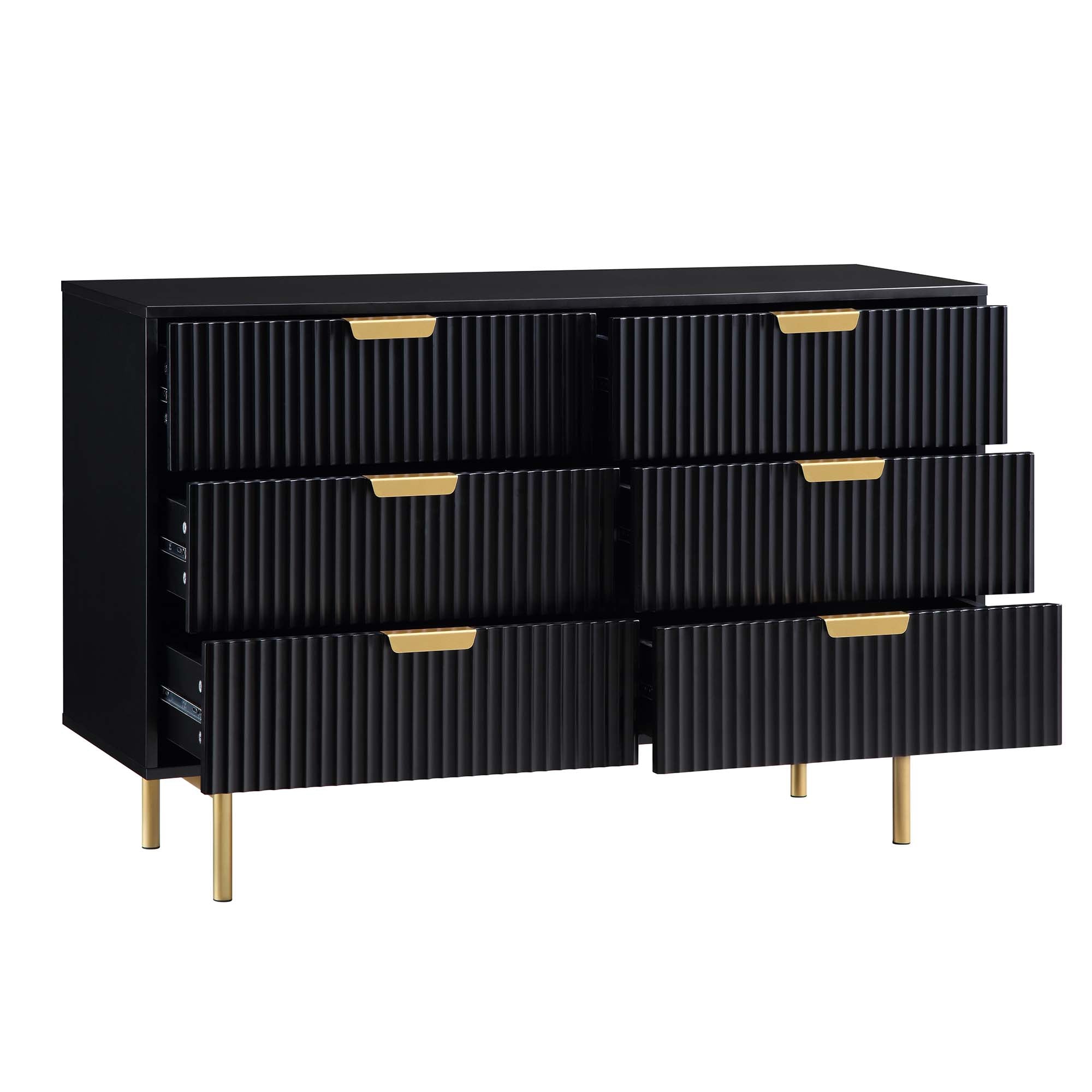 Richmond Ridged Wide 6 Drawer Dresser, Matte Black