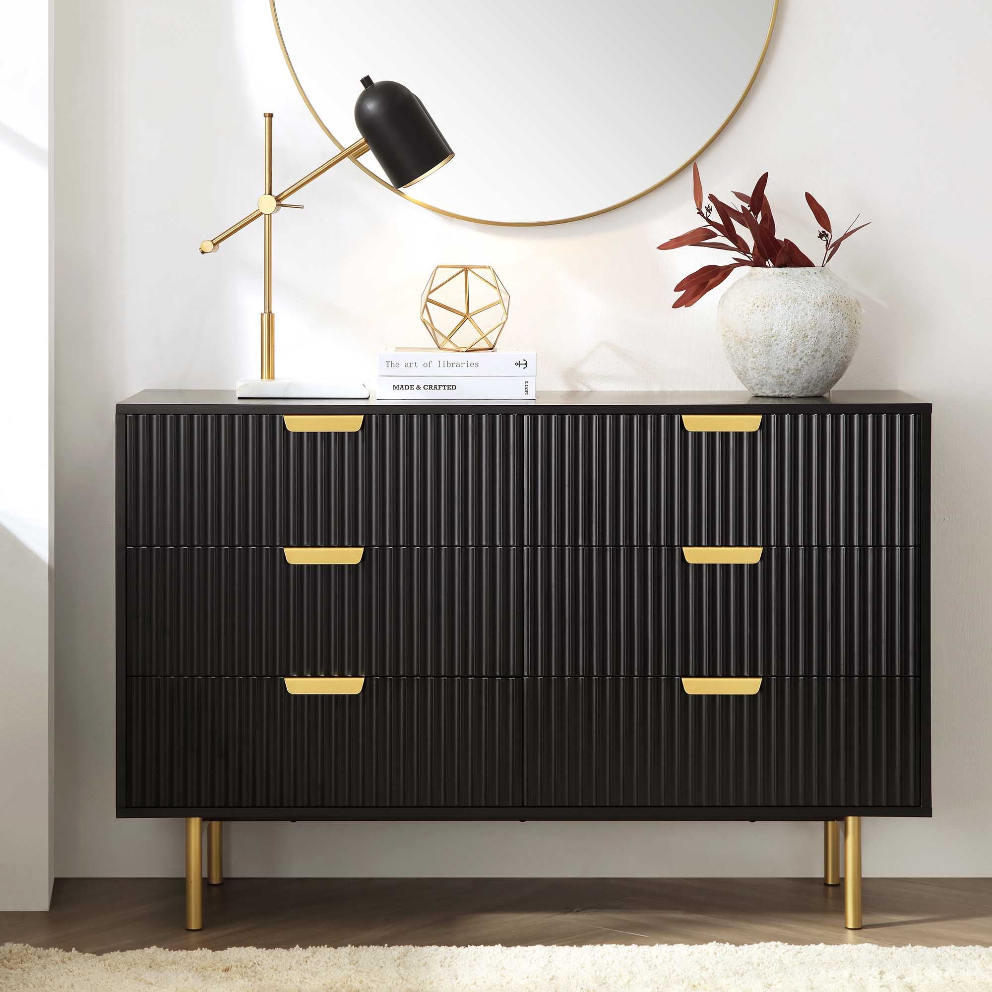 Richmond Ridged Wide 6 Drawer Dresser, Matte Black