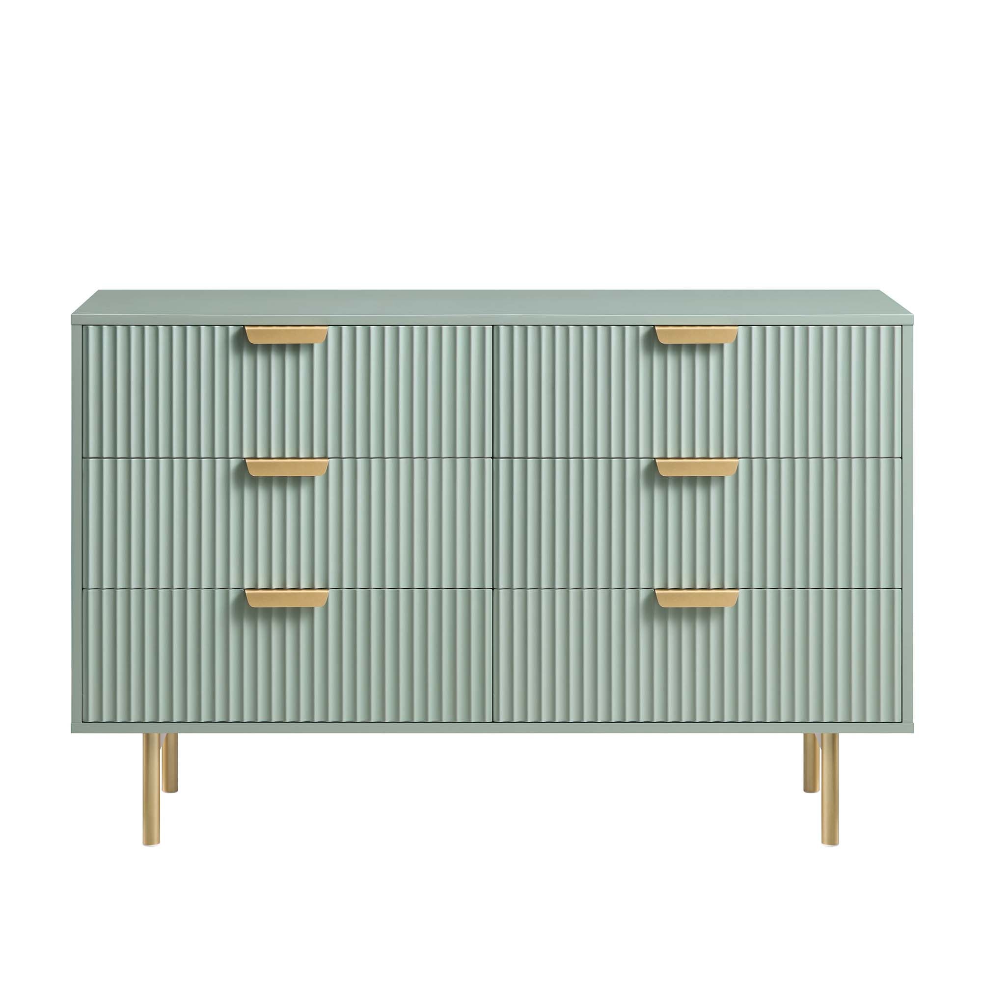 Richmond Ridged Wide 6 Drawer Dresser, Matte Sage Green