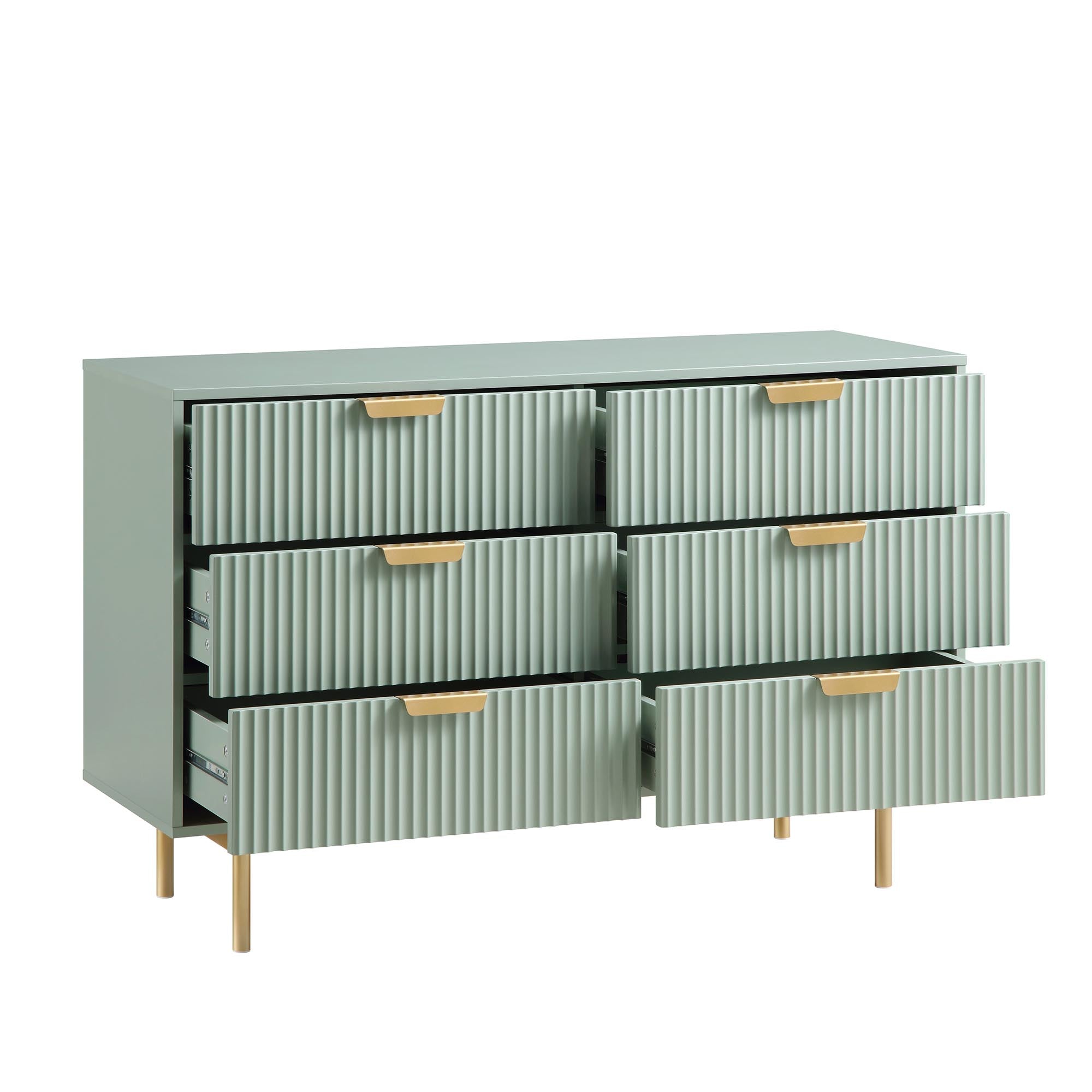 Richmond Ridged Wide 6 Drawer Dresser, Matte Sage Green