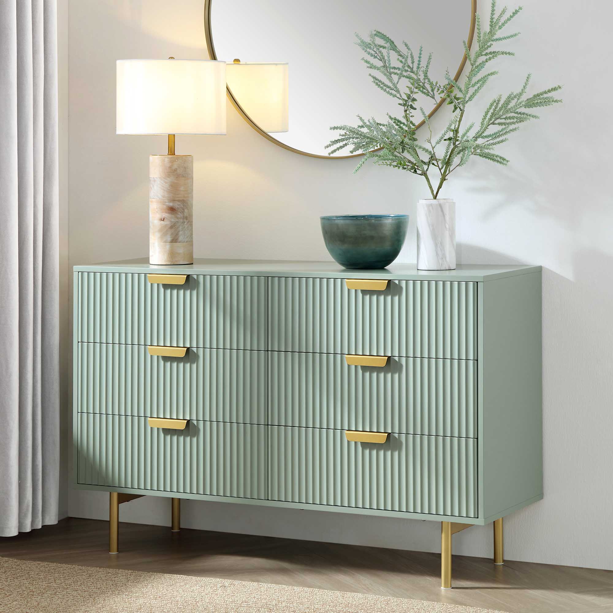 Richmond Ridged Wide 6 Drawer Dresser, Matte Sage Green