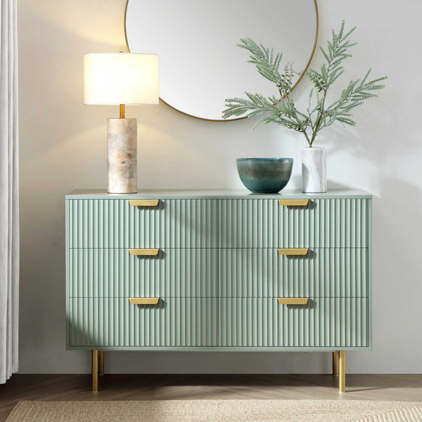 Richmond Ridged Wide 6 Drawer Dresser, Matte Sage Green