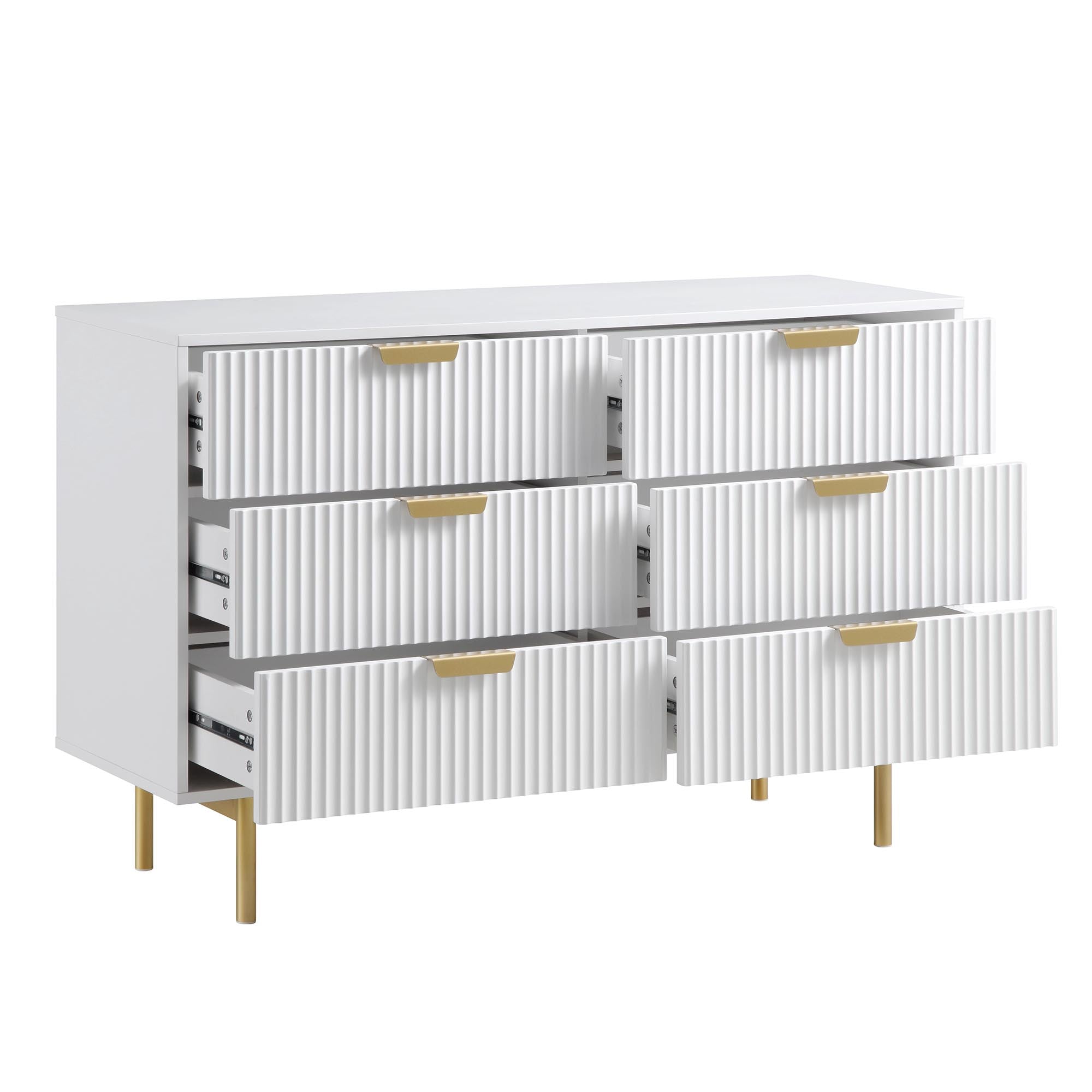 Richmond Ridged Wide 6 Drawer Dresser, Matte White