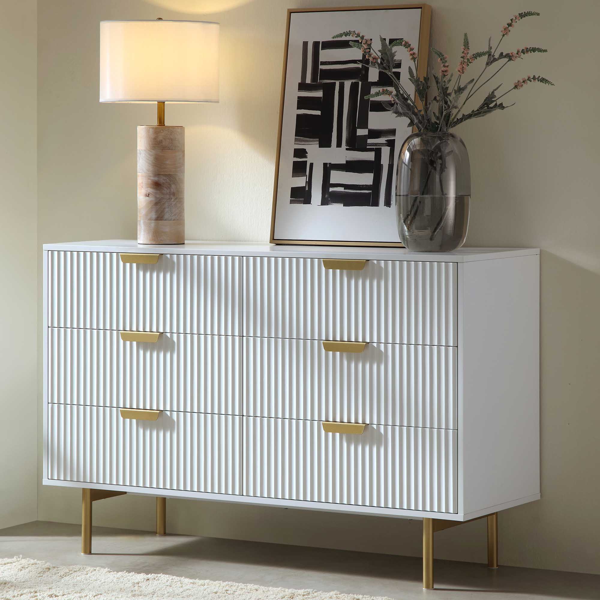 Richmond Ridged Wide 6 Drawer Dresser, Matte White