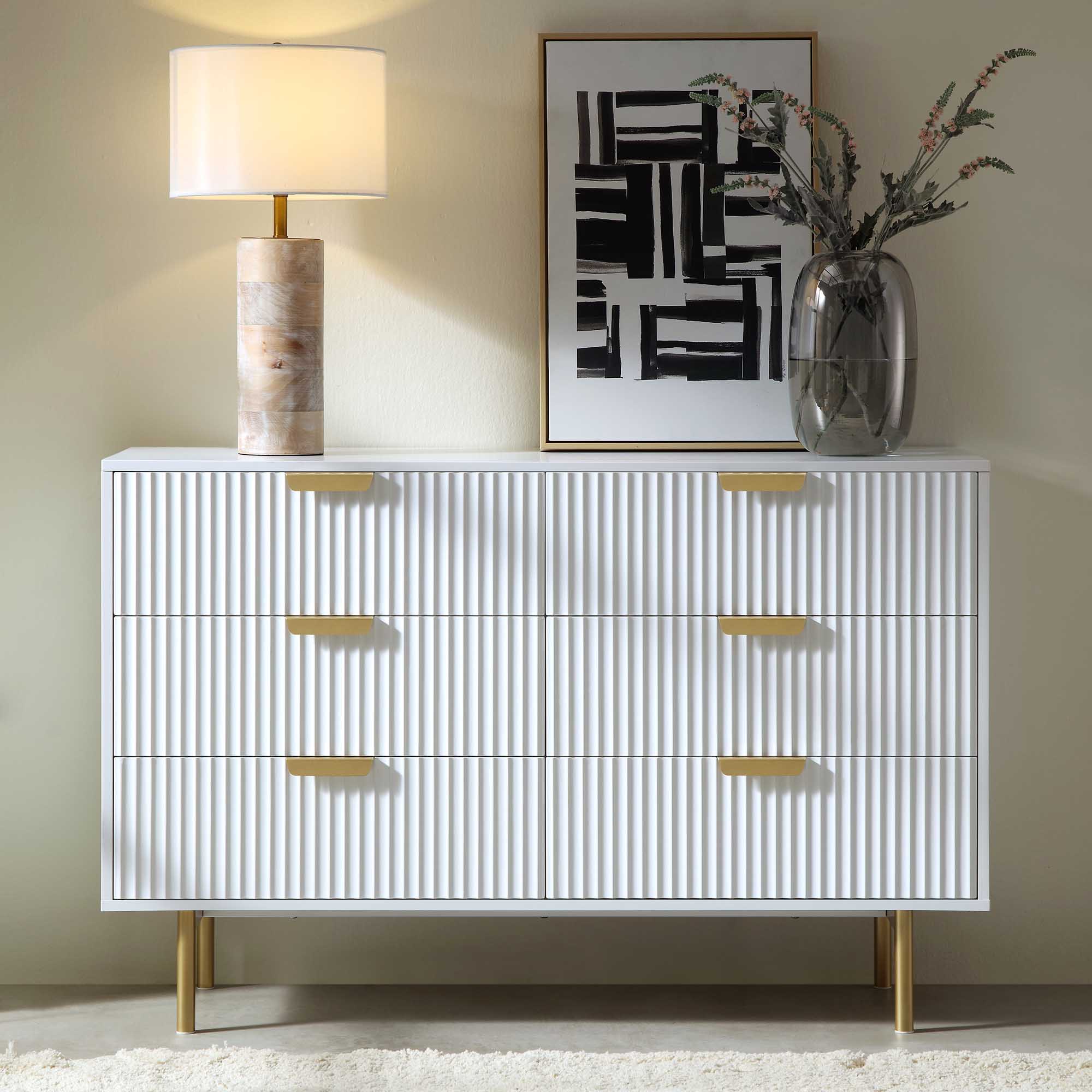 Richmond Ridged Wide 6 Drawer Dresser, Matte White