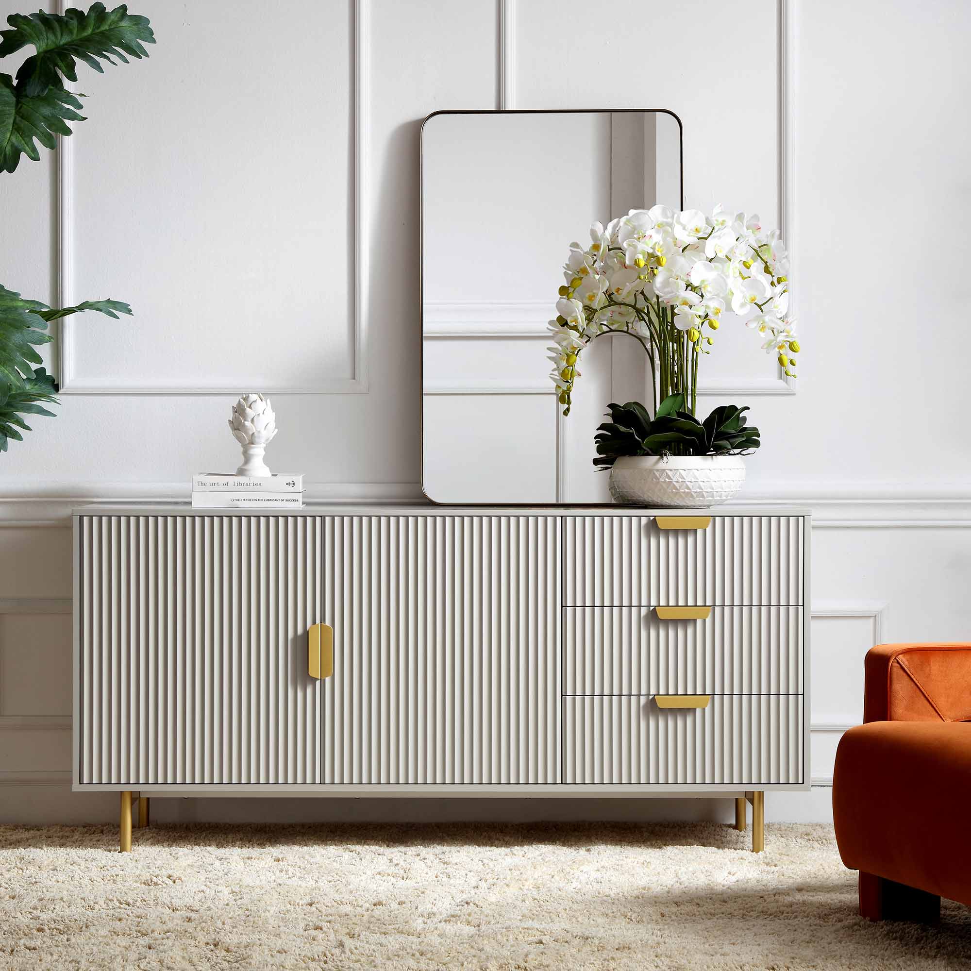 Richmond Ridged Large Sideboard, Matte Taupe