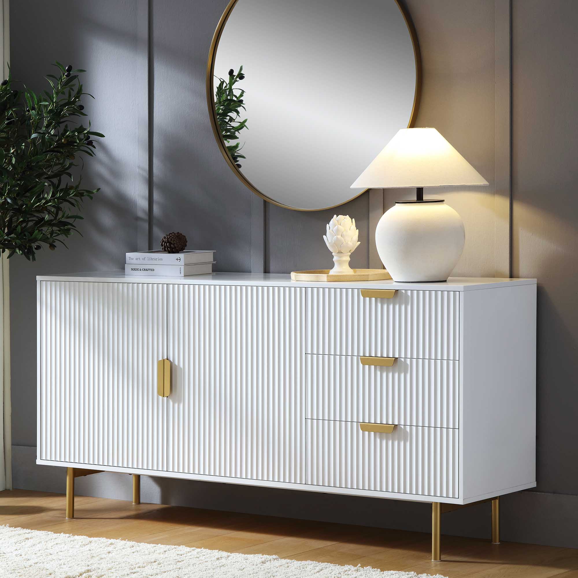 Richmond Ridged Large Sideboard, Matte White