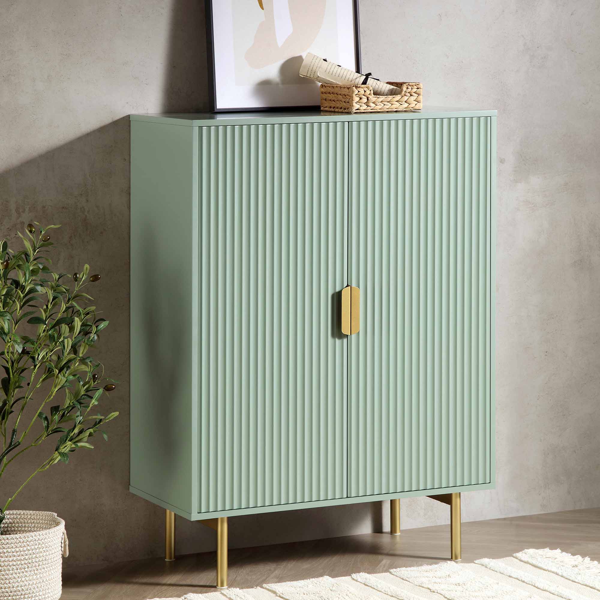 Richmond Ridged Highboard Storage Cabinet, Matte Sage Green