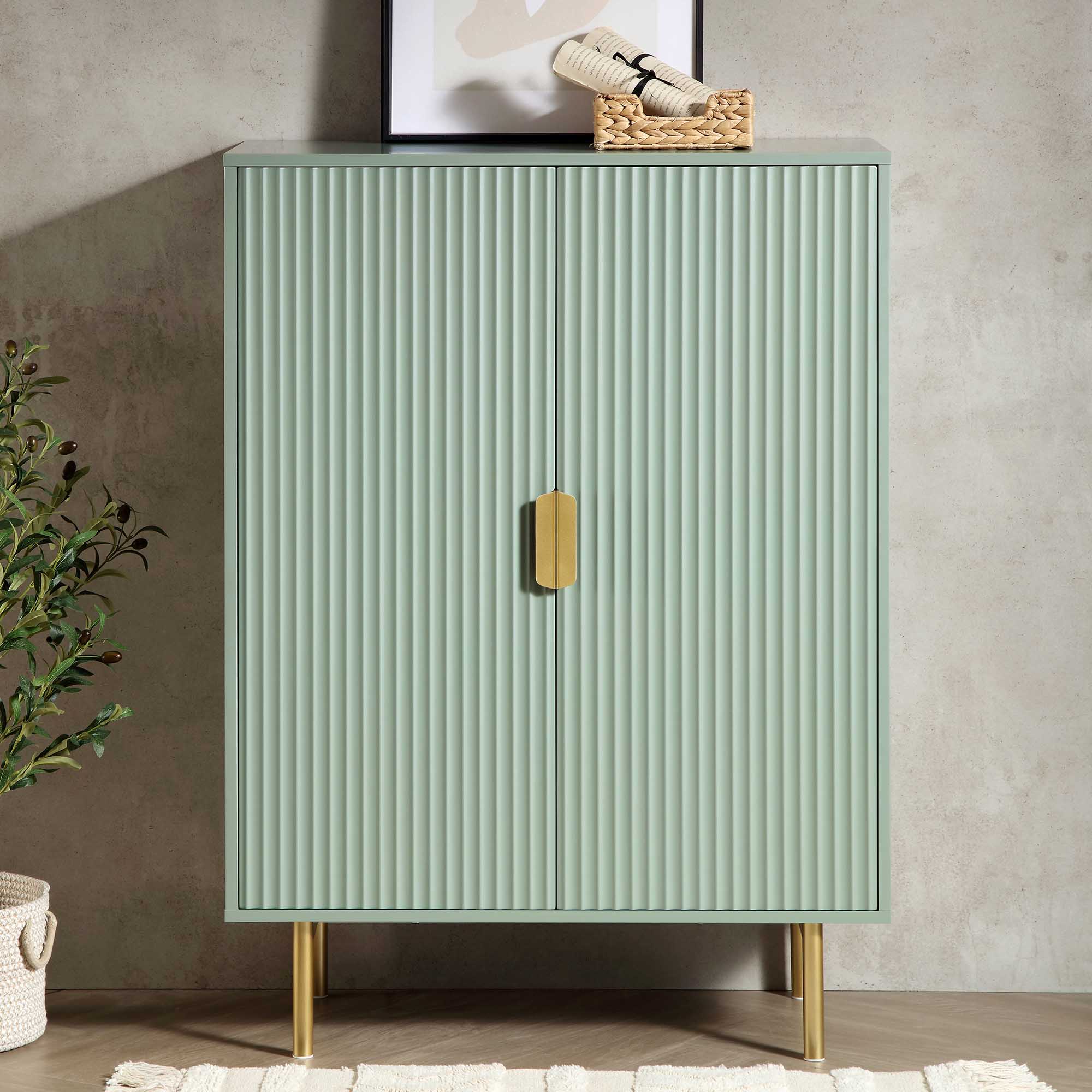 Richmond Ridged Highboard Storage Cabinet, Matte Sage Green