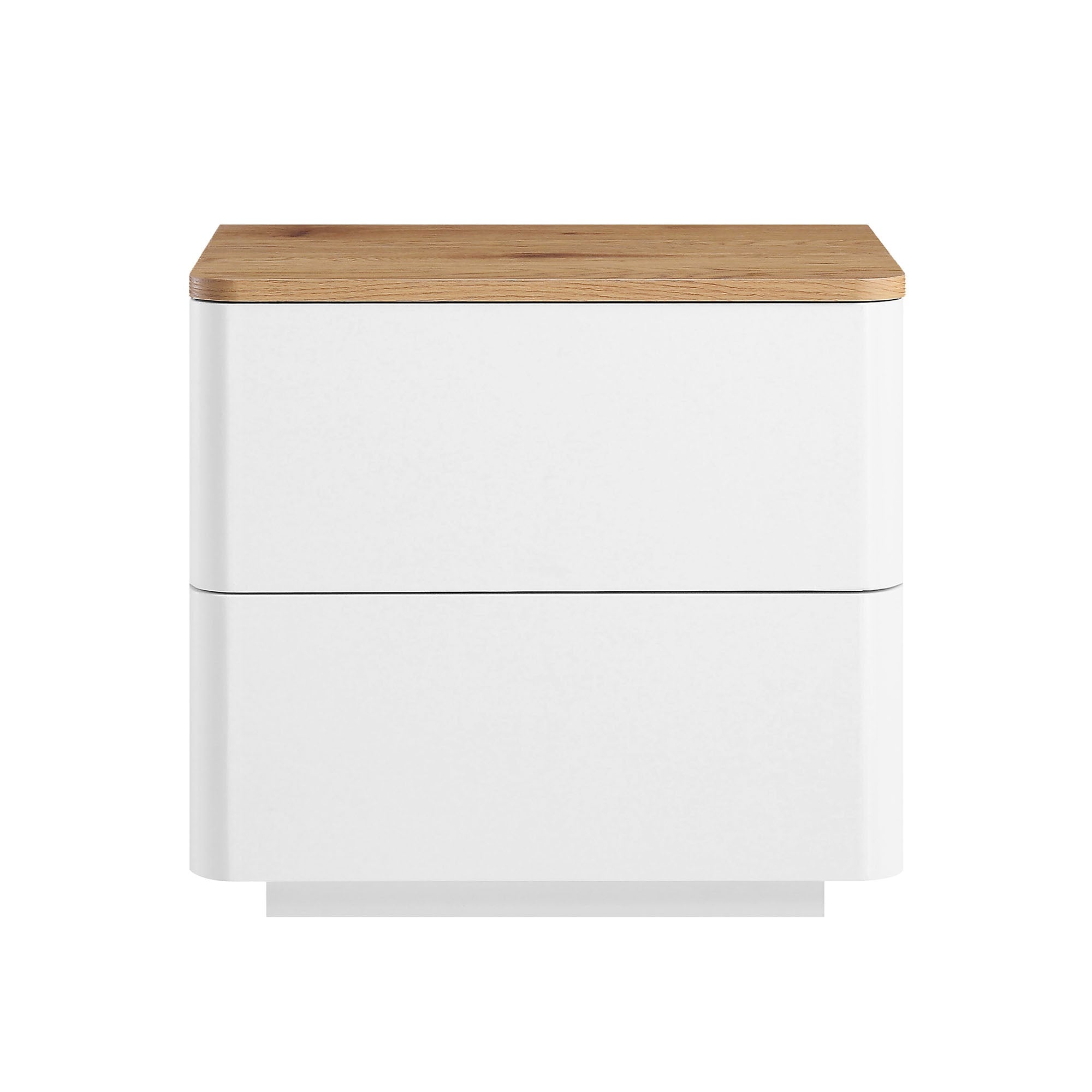 Agnes Curved Edge 2 Drawer Nightstand, Off-White with Oak Top