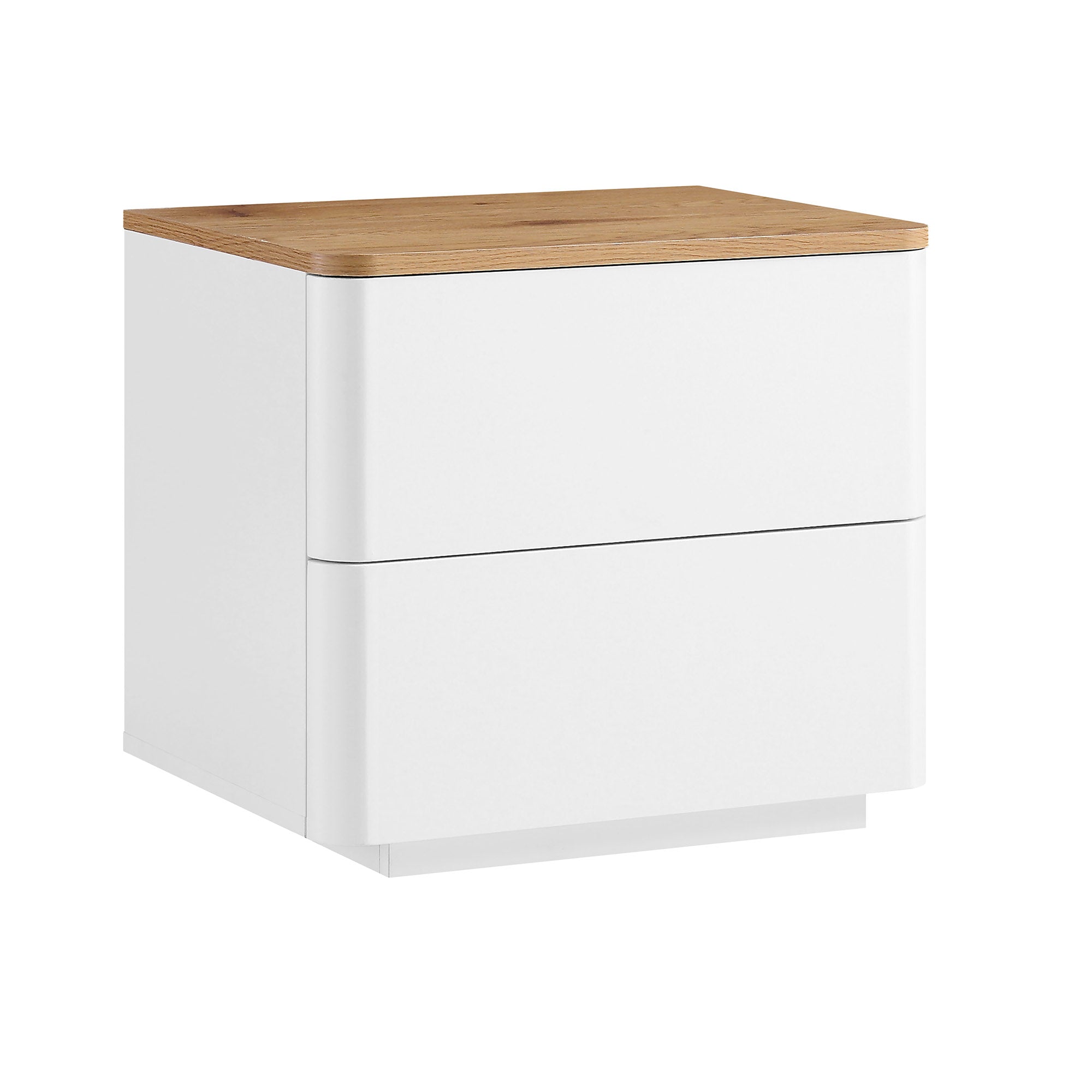 Agnes Curved Edge 2 Drawer Nightstand, Off-White with Oak Top