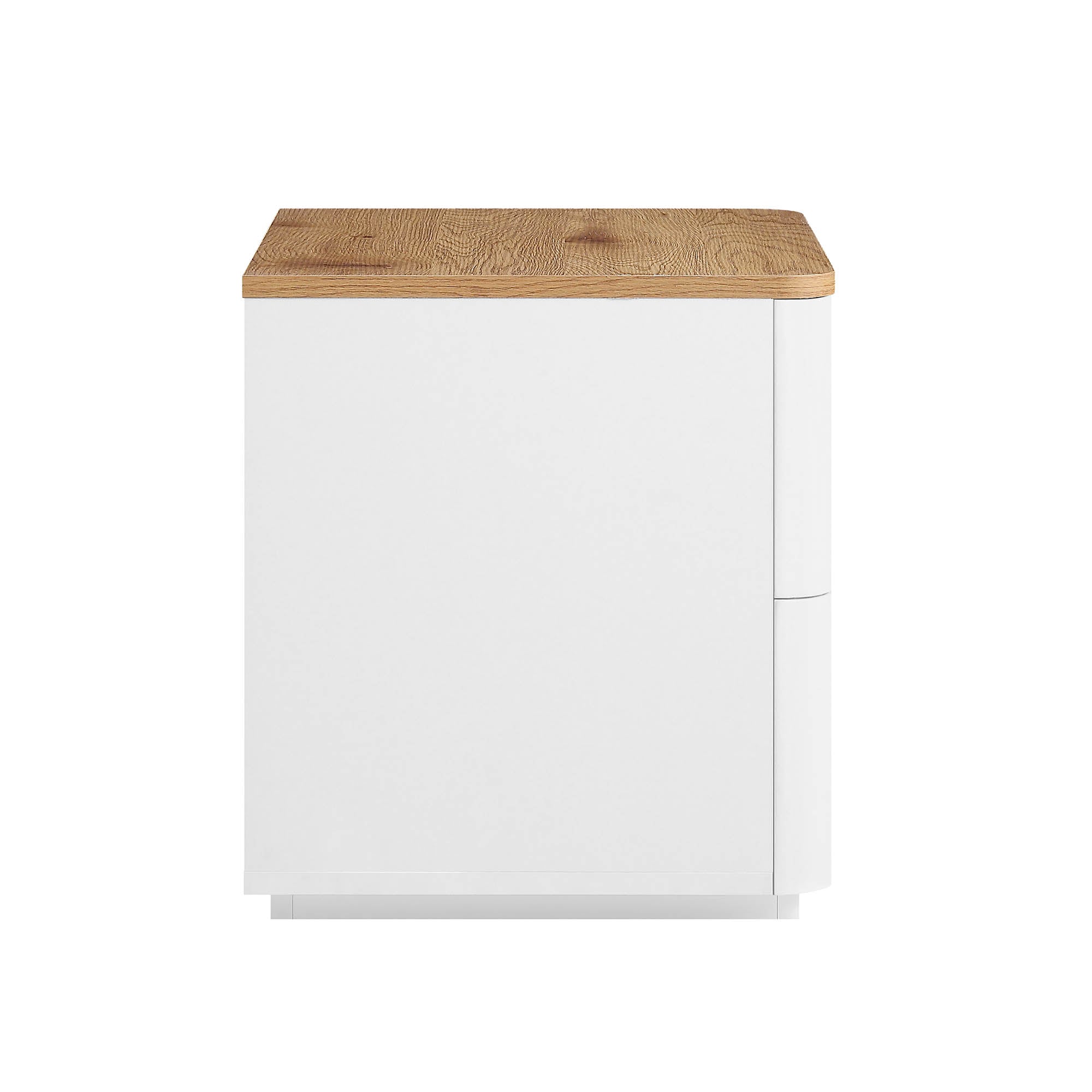 Agnes Curved Edge 2 Drawer Nightstand, Off-White with Oak Top