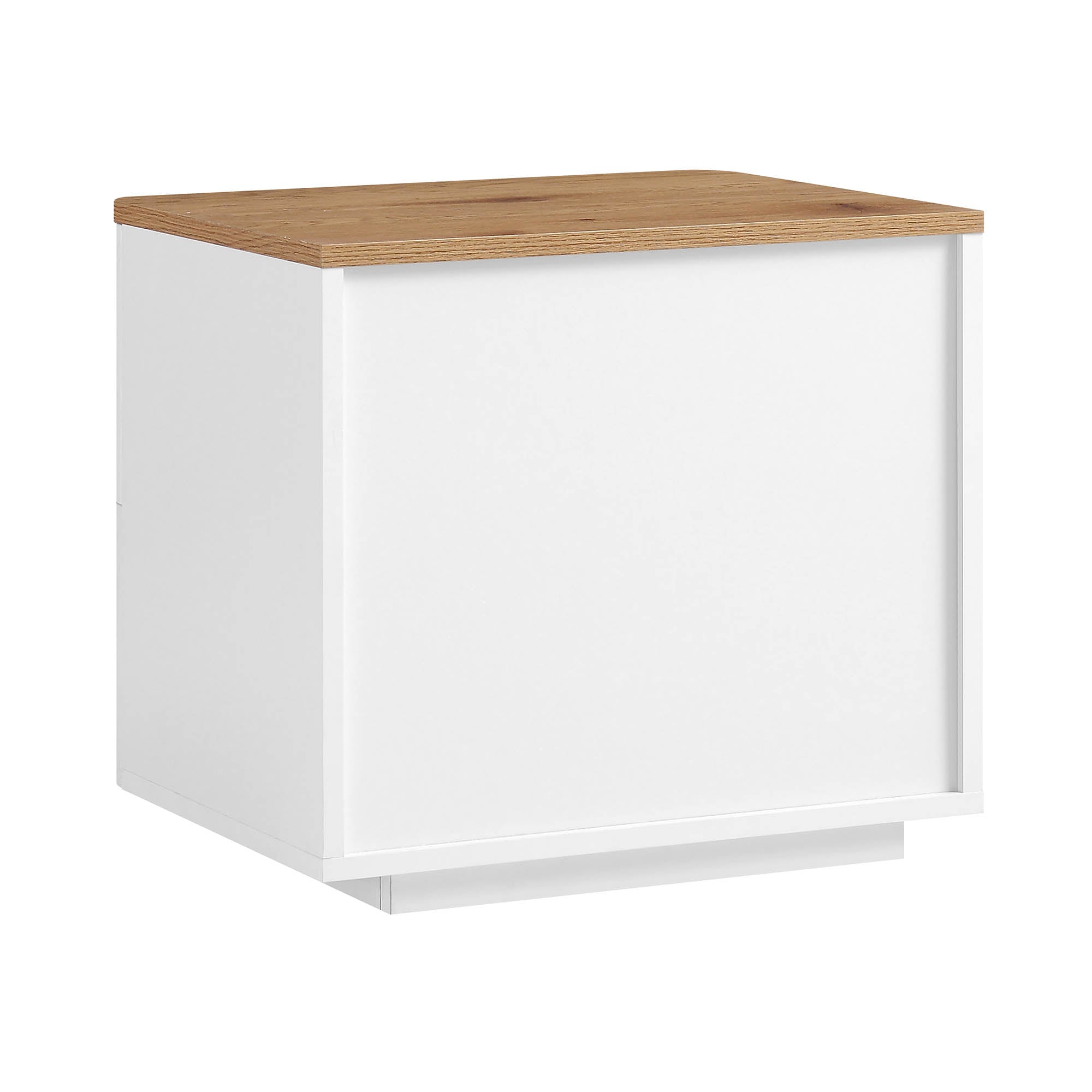 Agnes Curved Edge 2 Drawer Nightstand, Off-White with Oak Top