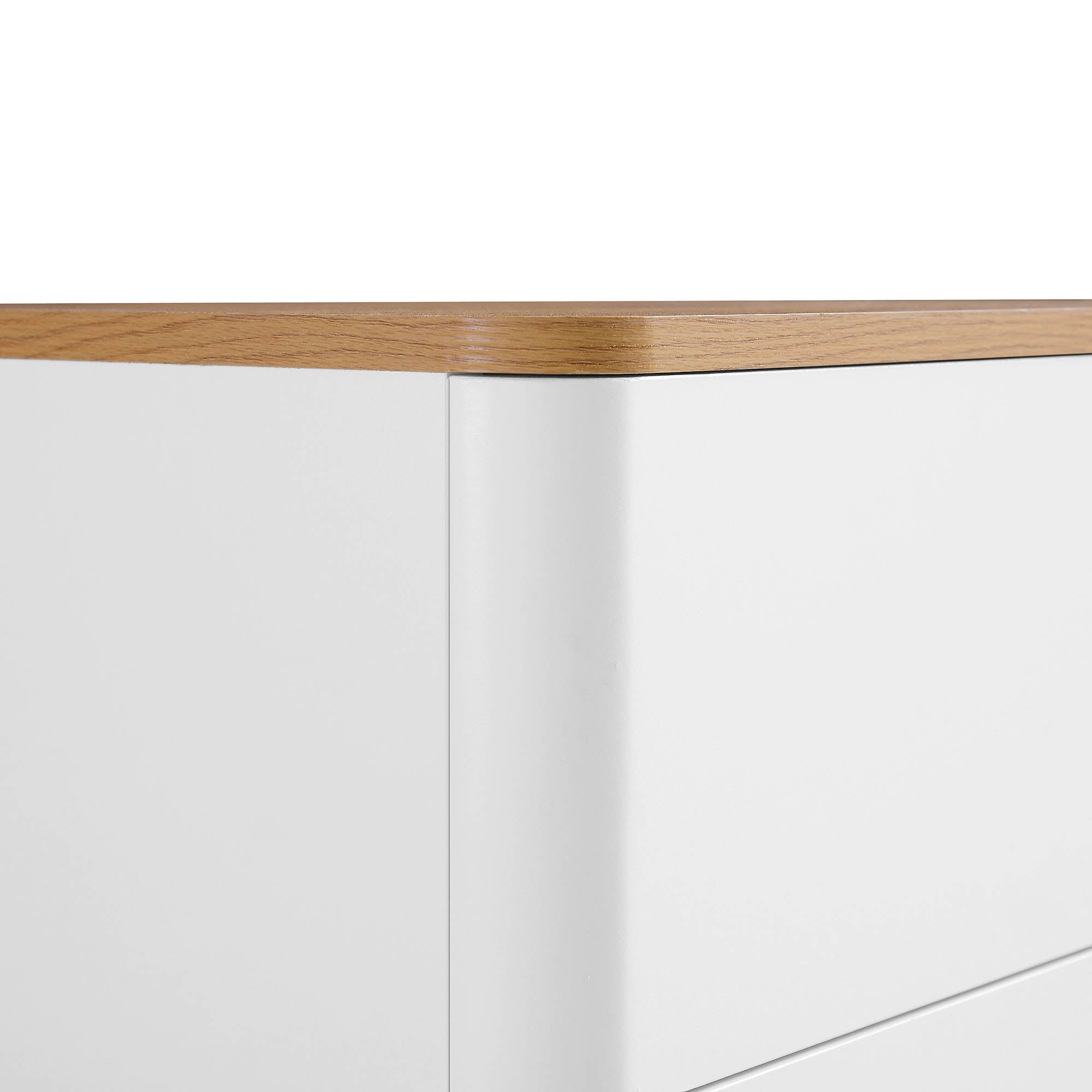 Agnes Curved Edge 2 Drawer Nightstand, Off-White with Oak Top