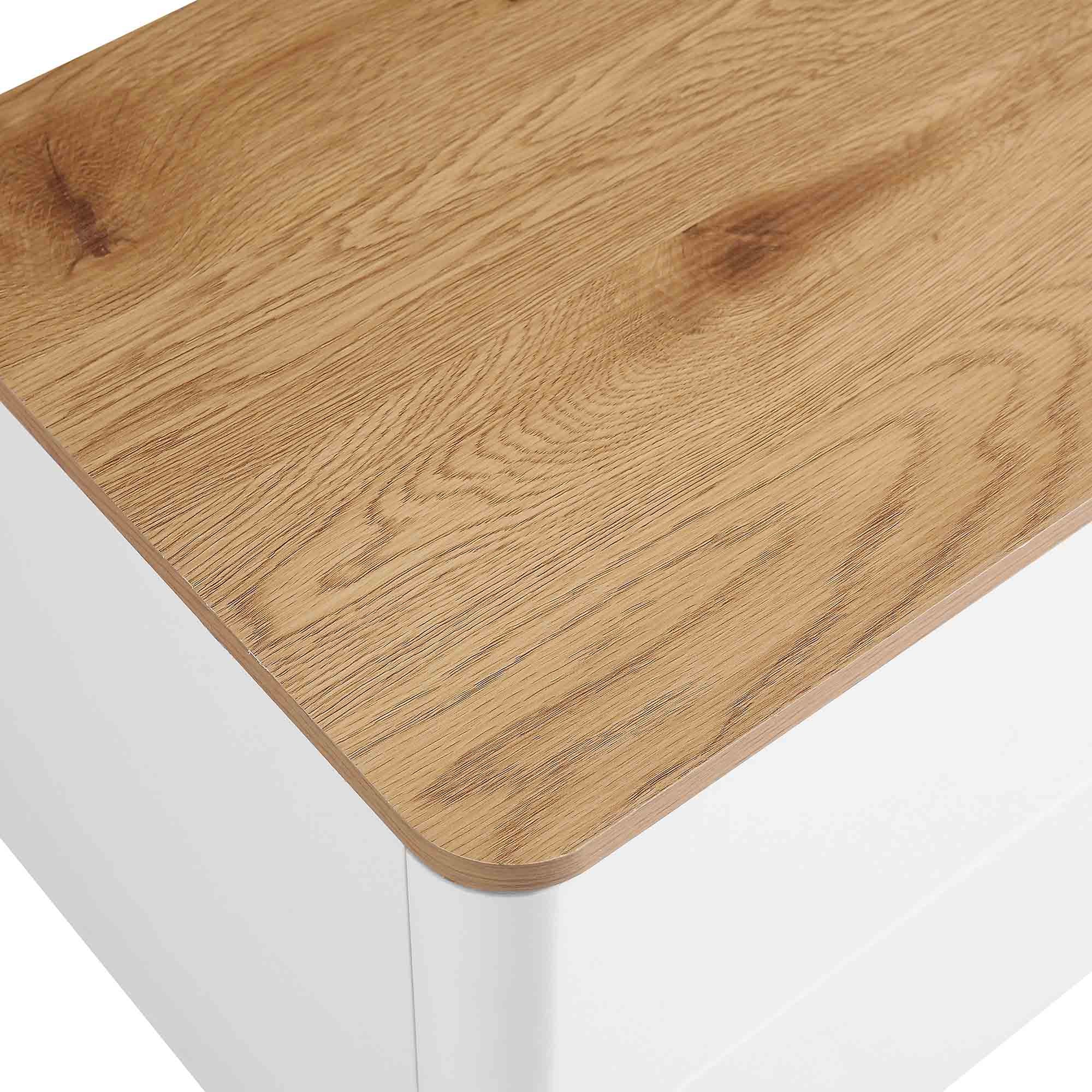 Agnes Curved Edge 2 Drawer Nightstand, Off-White with Oak Top