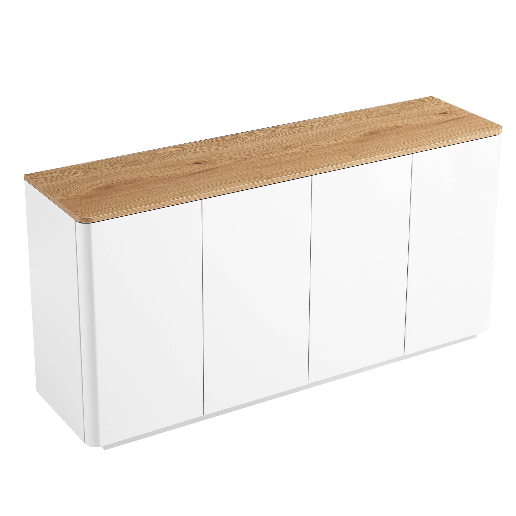 Agnes Curved Edge 59 in. Wide Sideboard, Off-White with Oak Top