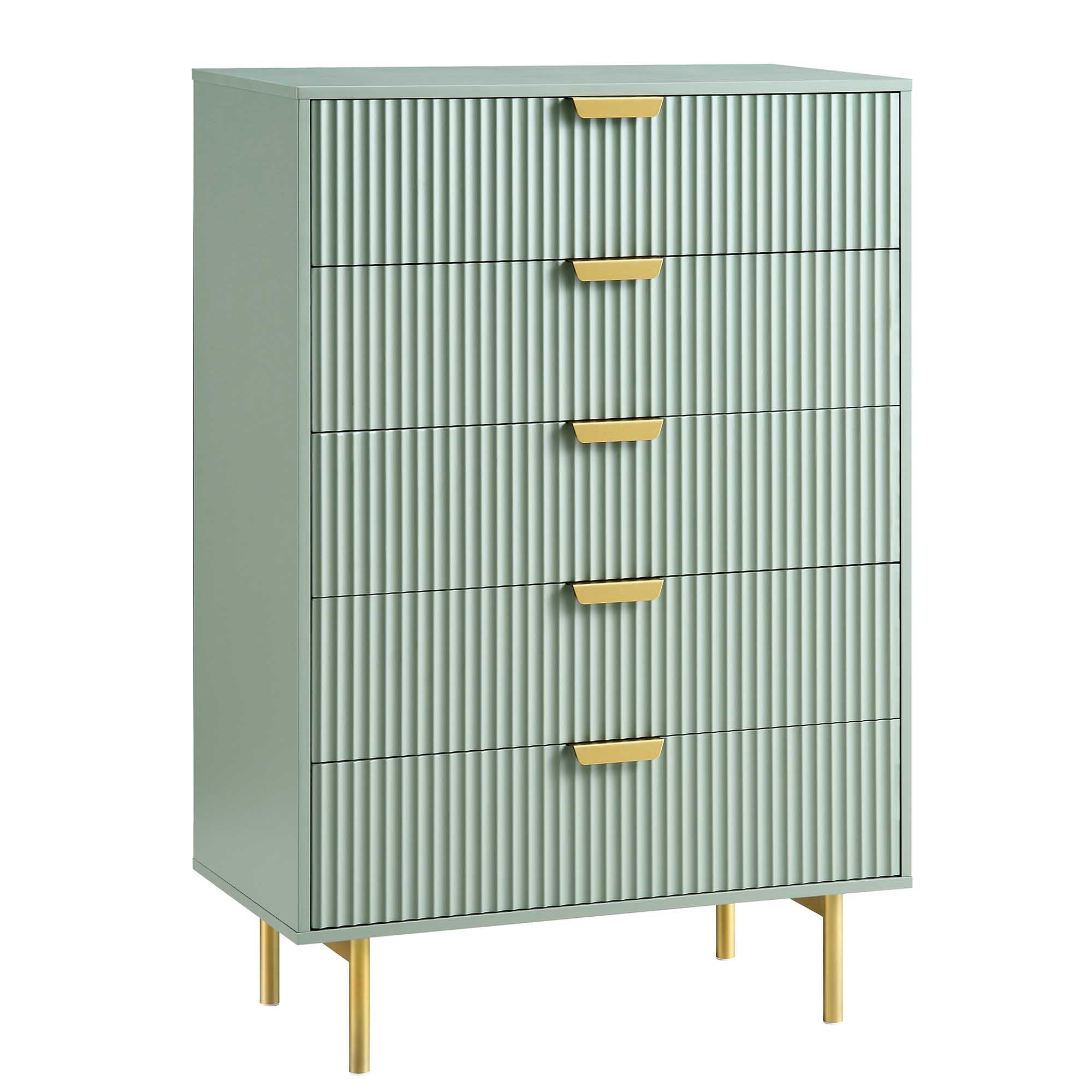 Richmond Ridged 5 Drawer Dresser, Matte Sage Green