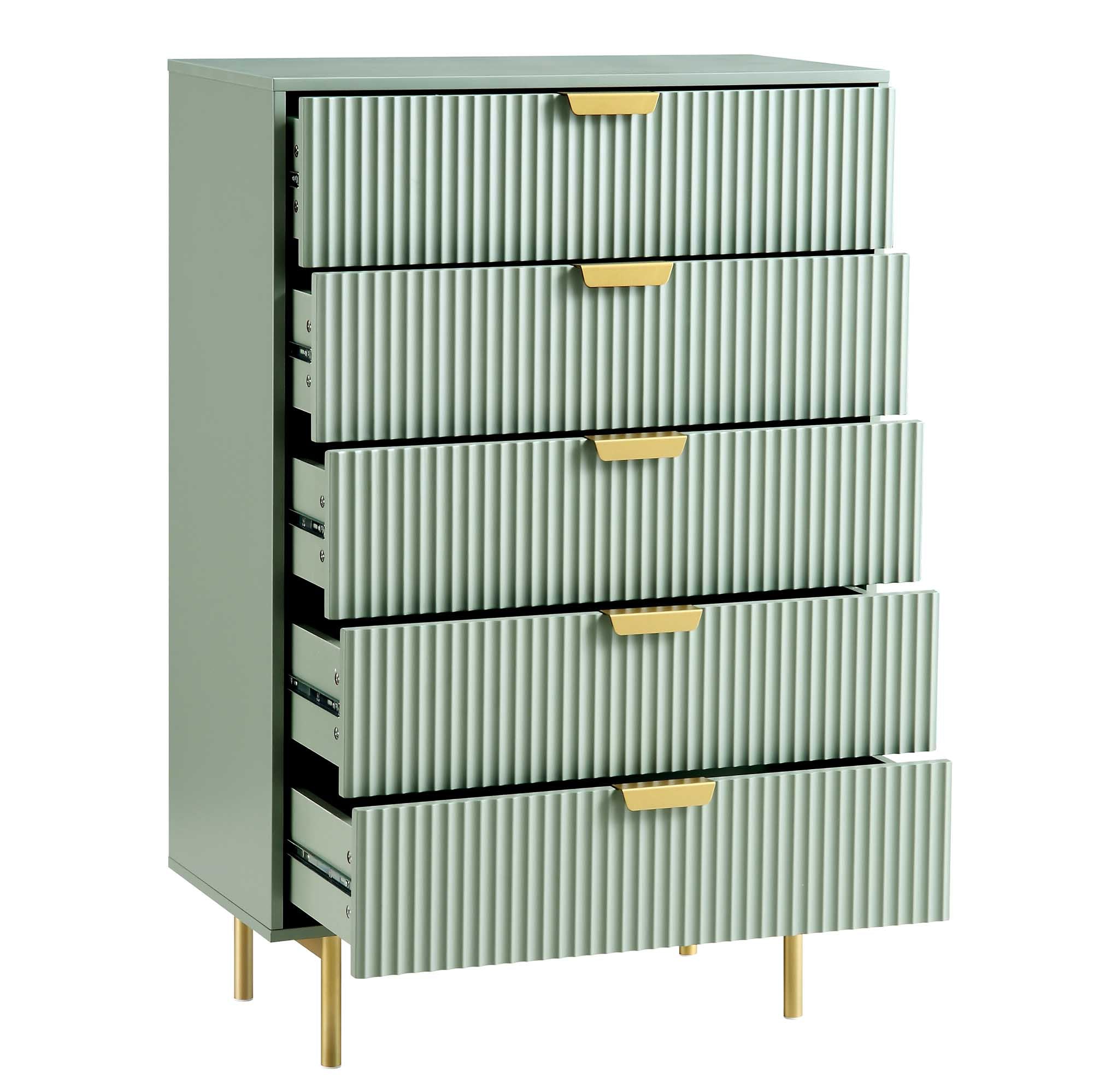 Richmond Ridged 5 Drawer Dresser, Matte Sage Green