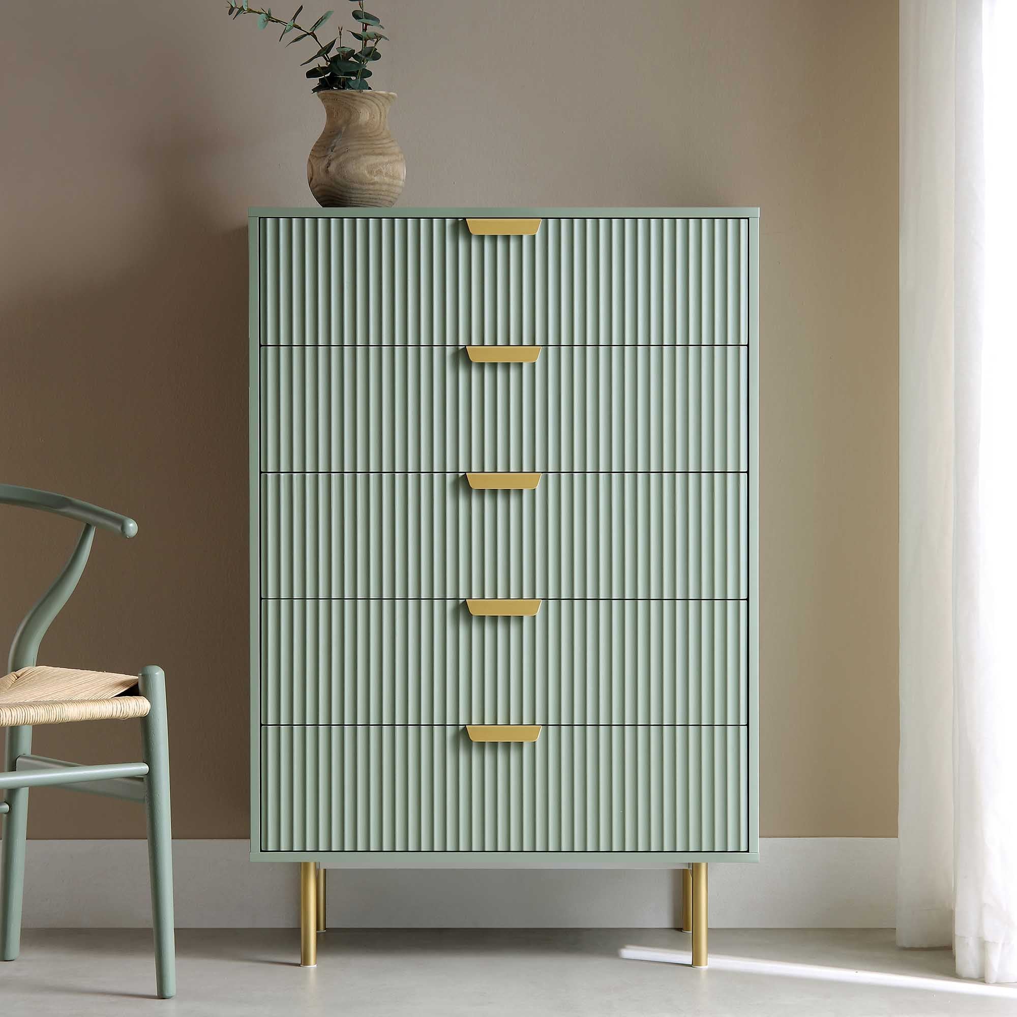 Richmond Ridged 5 Drawer Dresser, Matte Sage Green