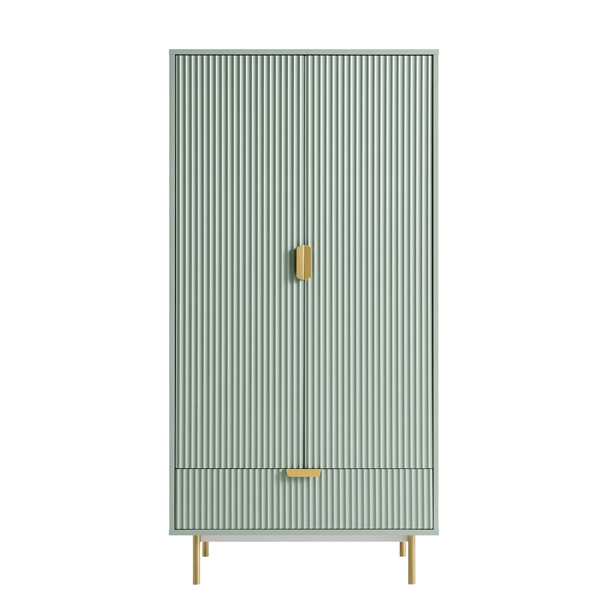 Richmond Ridged Double Closet with Drawer, Matte Sage Green