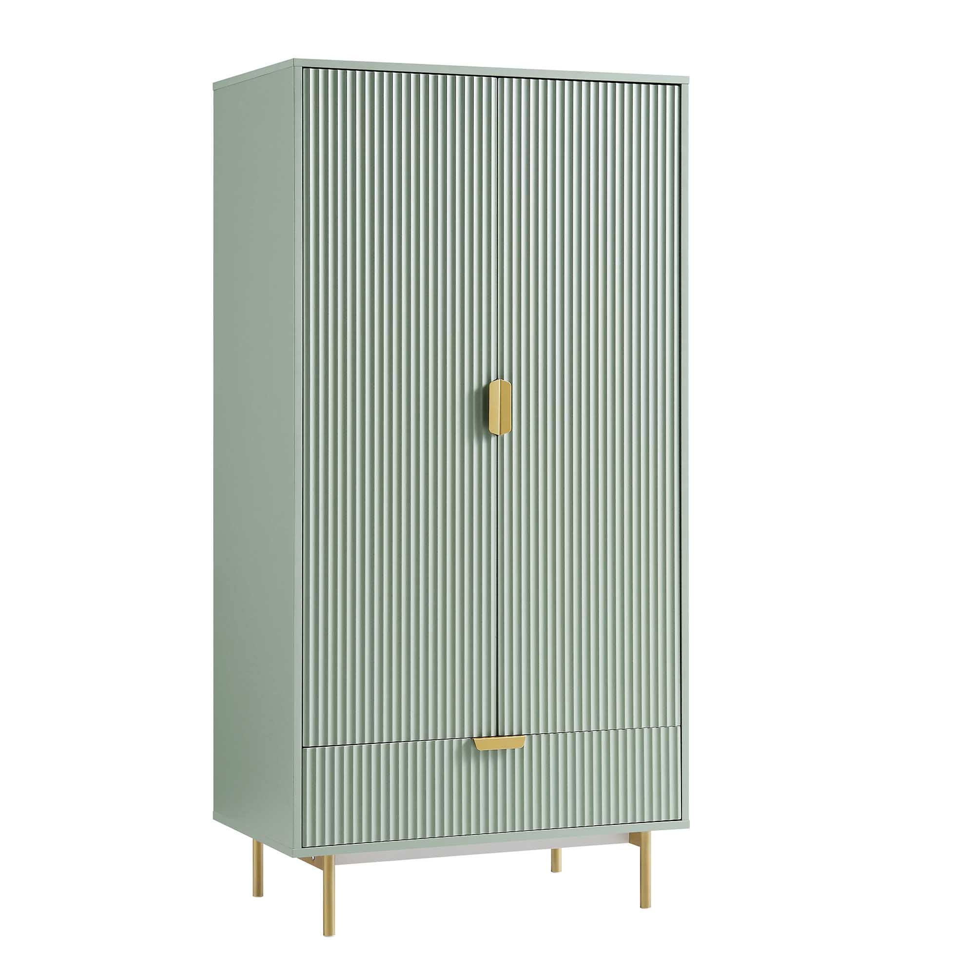 Richmond Ridged Double Closet with Drawer, Matte Sage Green