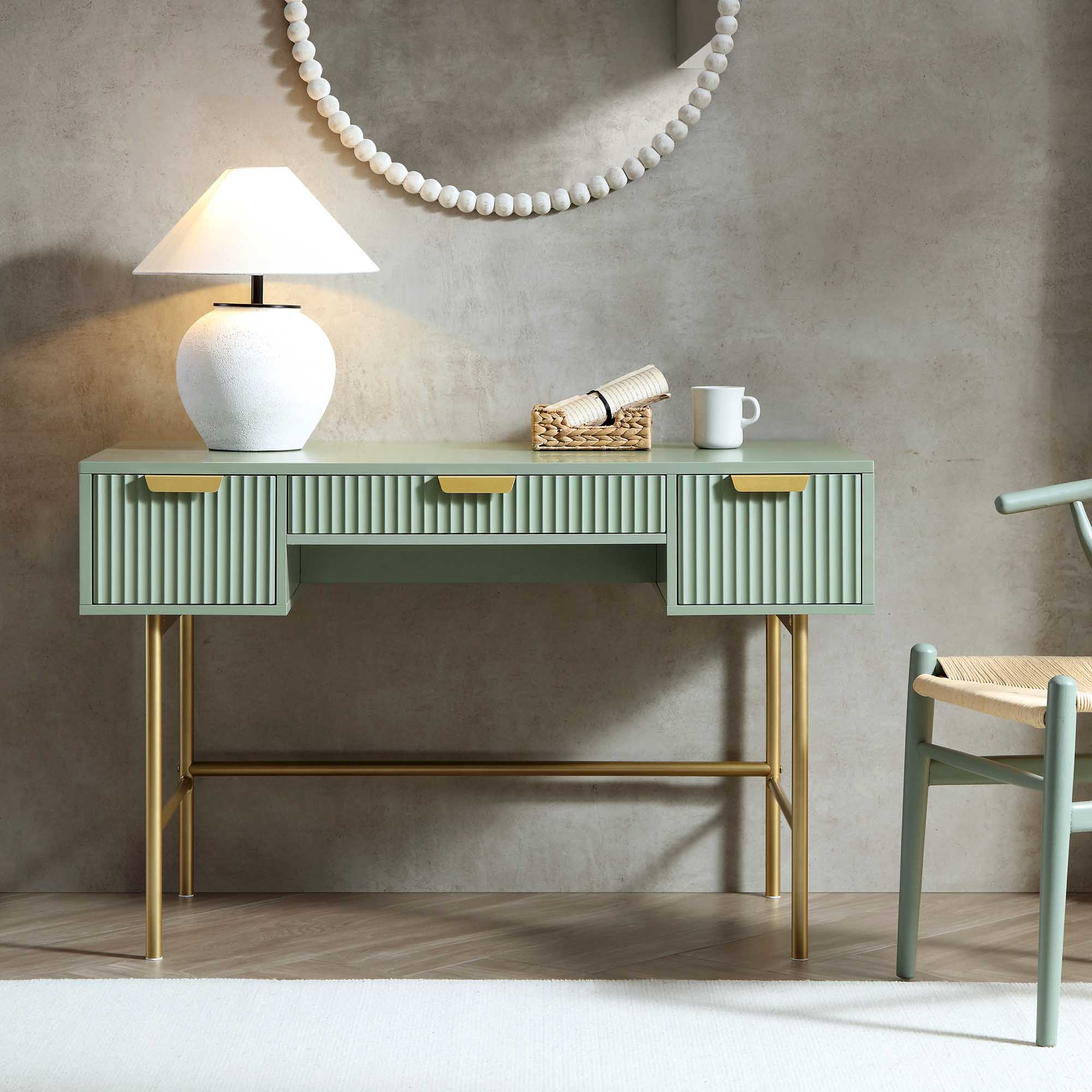 Richmond Ridged Vanity Table, Matte Sage Green