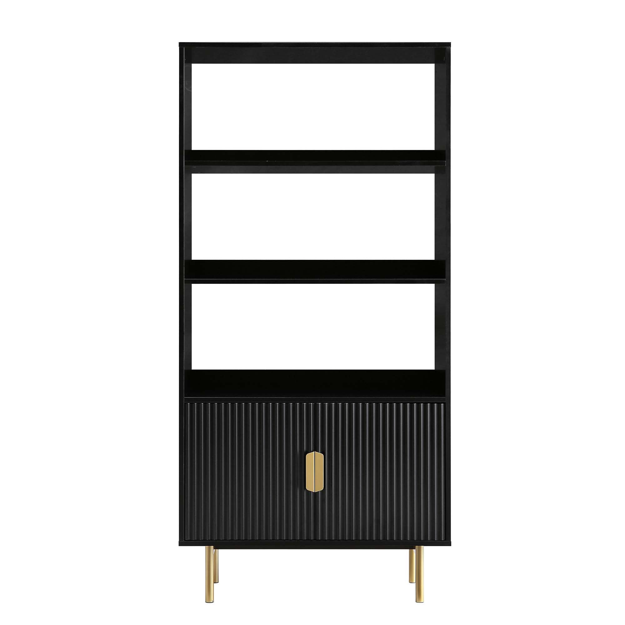 Richmond Ridged Tall Bookcase with Doors, Matte Black