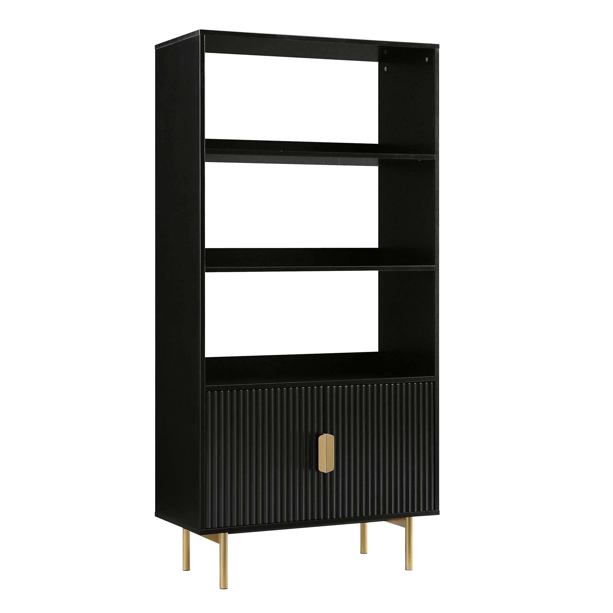 Richmond Ridged Tall Bookcase with Doors, Matte Black