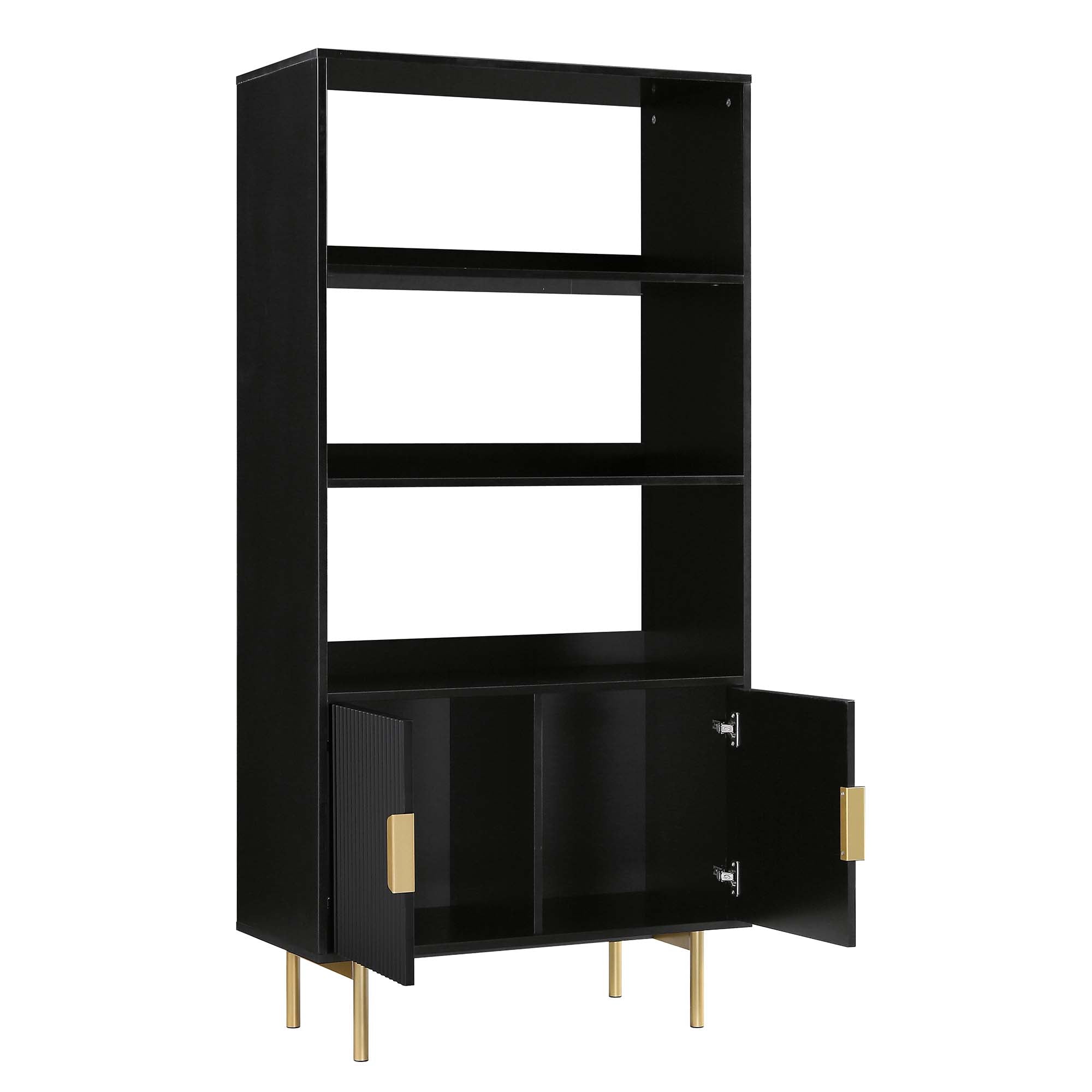 Richmond Ridged Tall Bookcase with Doors, Matte Black