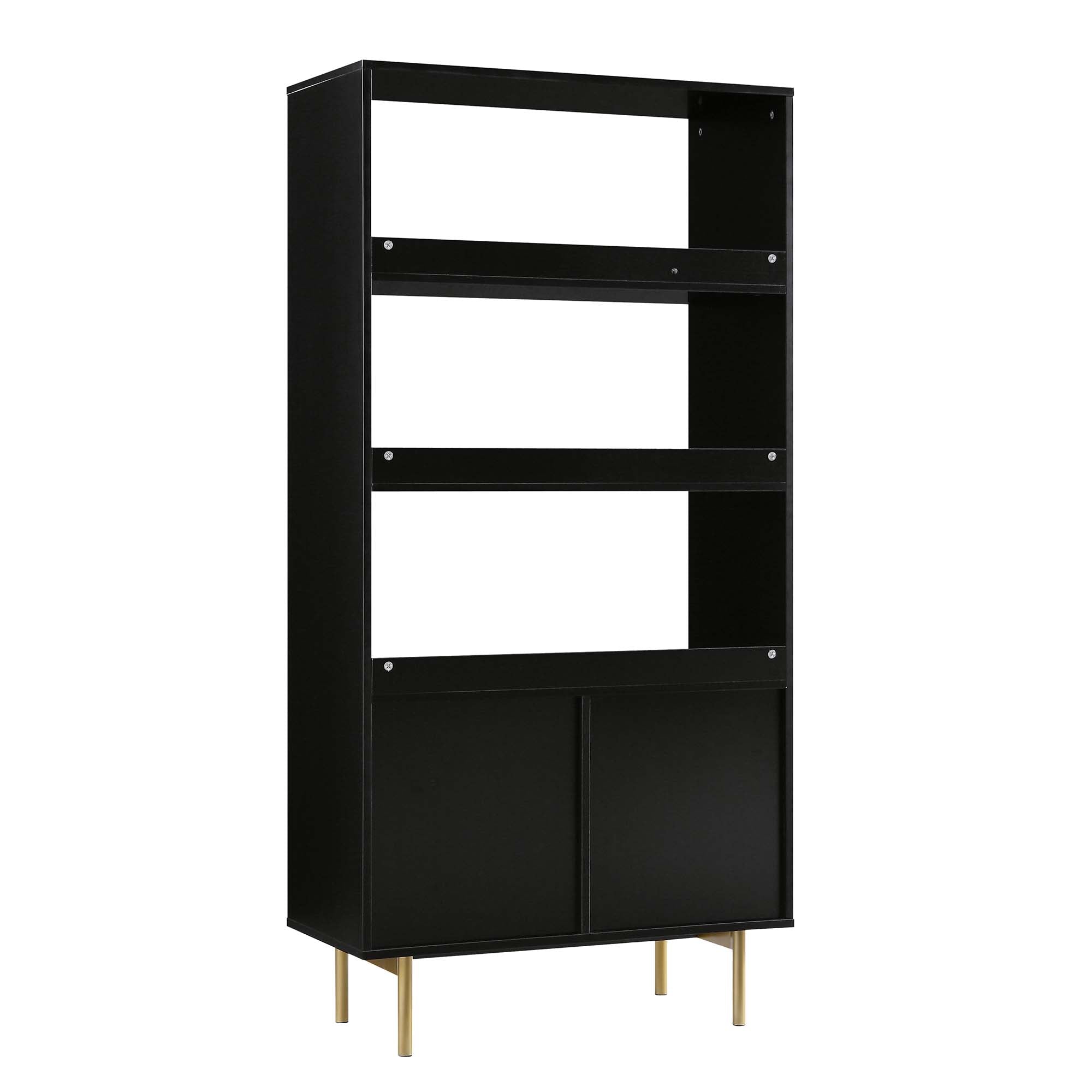 Richmond Ridged Tall Bookcase with Doors, Matte Black