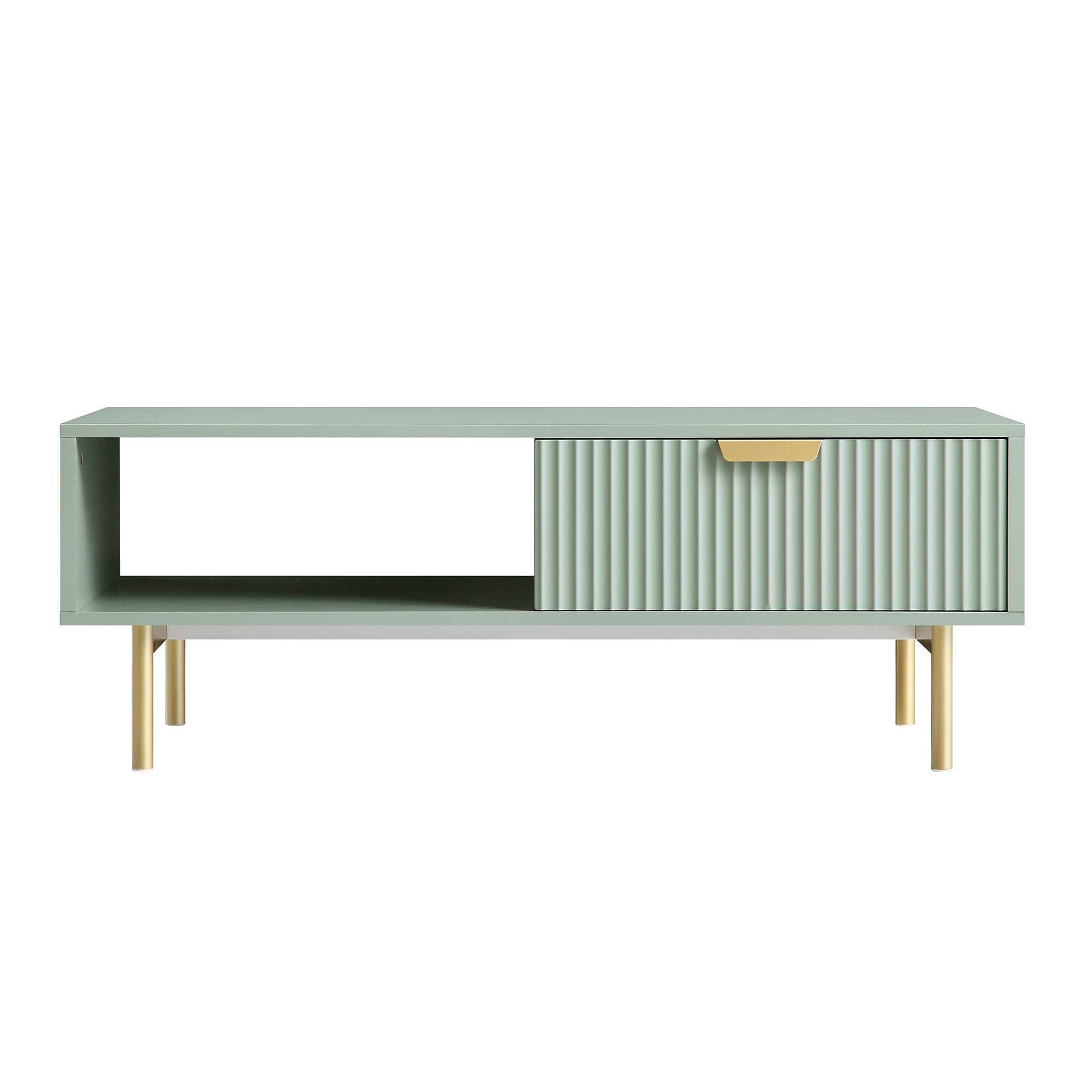 Richmond Ridged Coffee Table with Drawer, Matte Sage Green