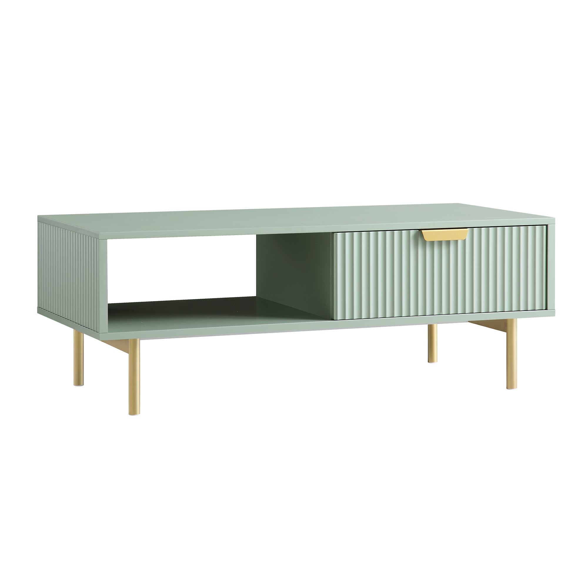 Richmond Ridged Coffee Table with Drawer, Matte Sage Green