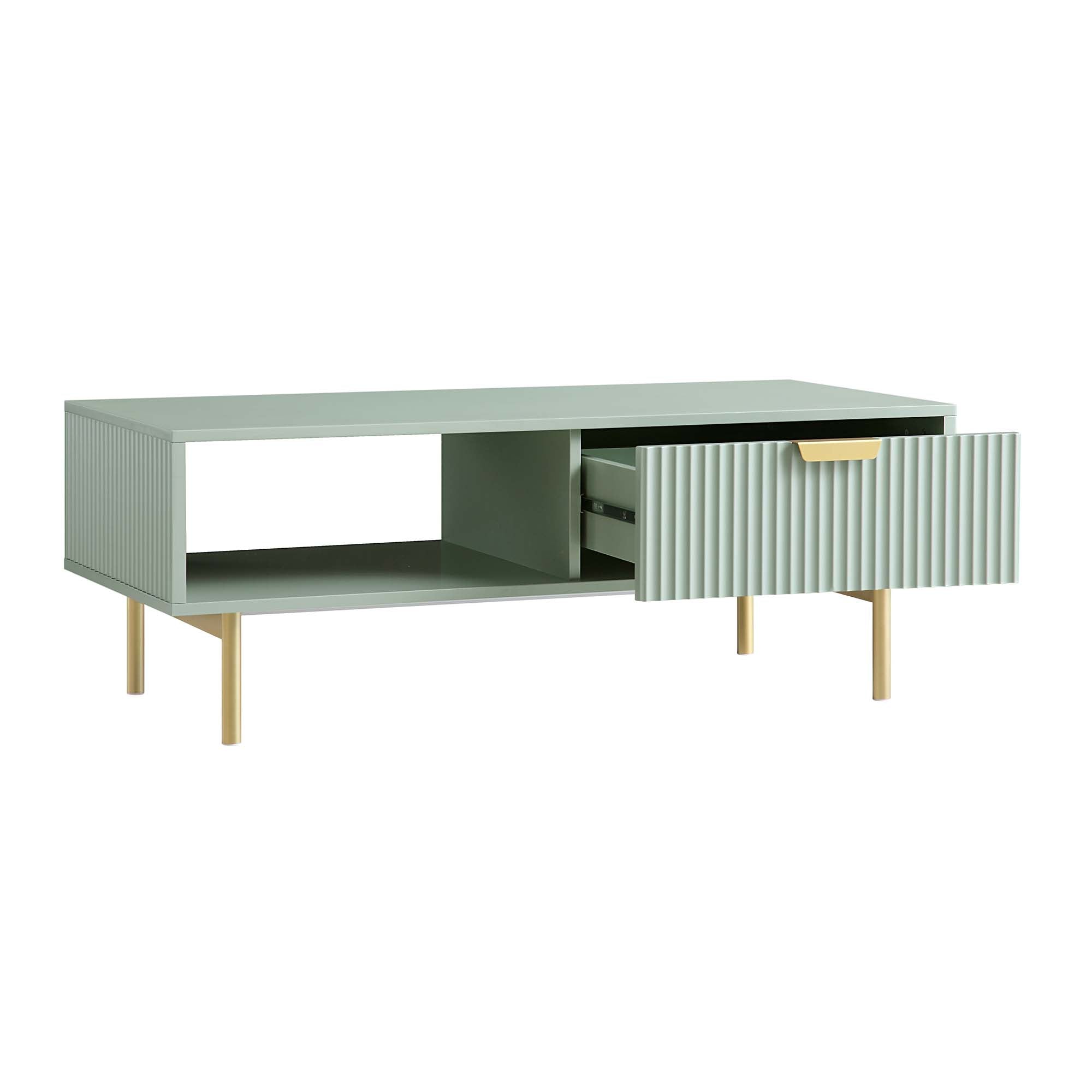 Richmond Ridged Coffee Table with Drawer, Matte Sage Green