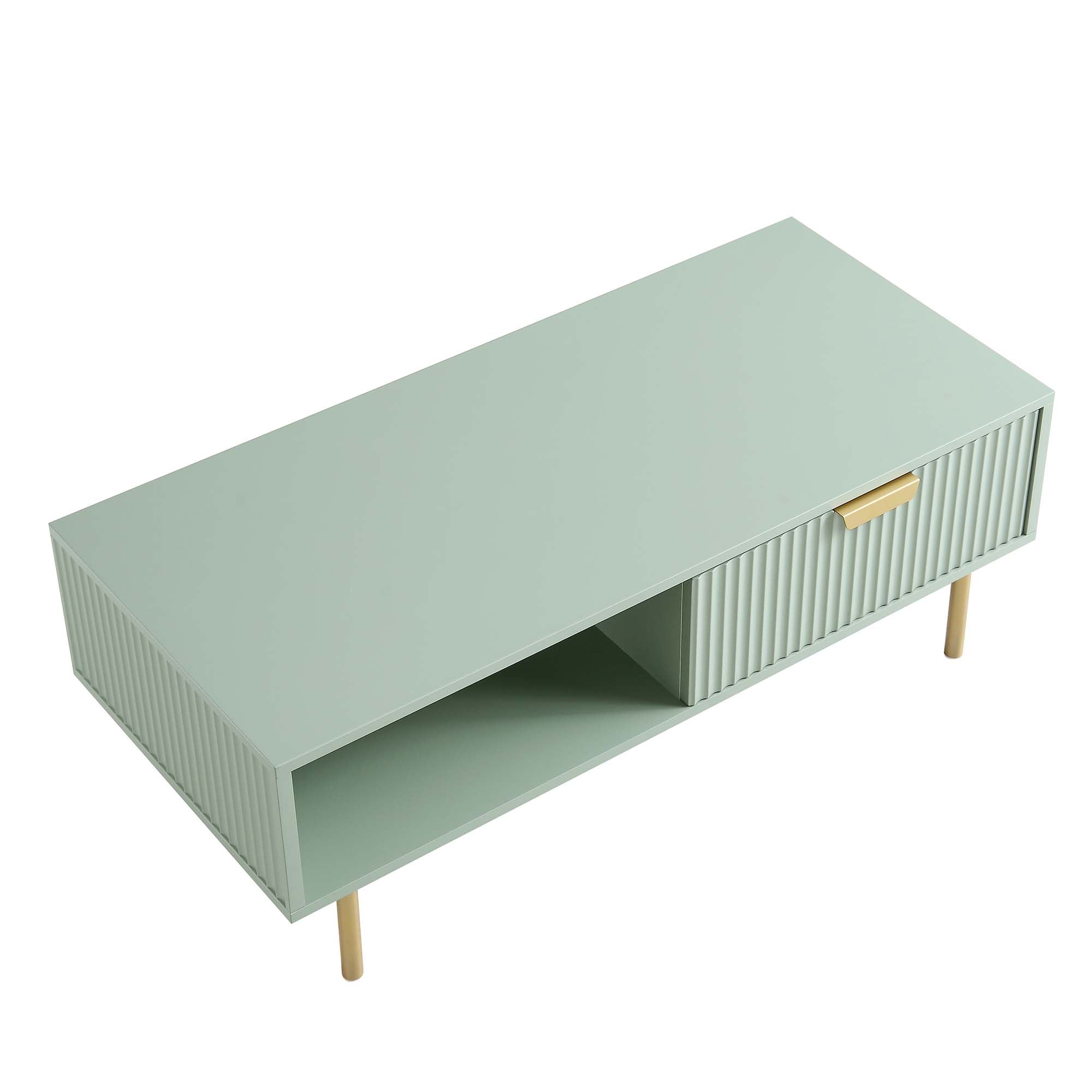 Richmond Ridged Coffee Table with Drawer, Matte Sage Green